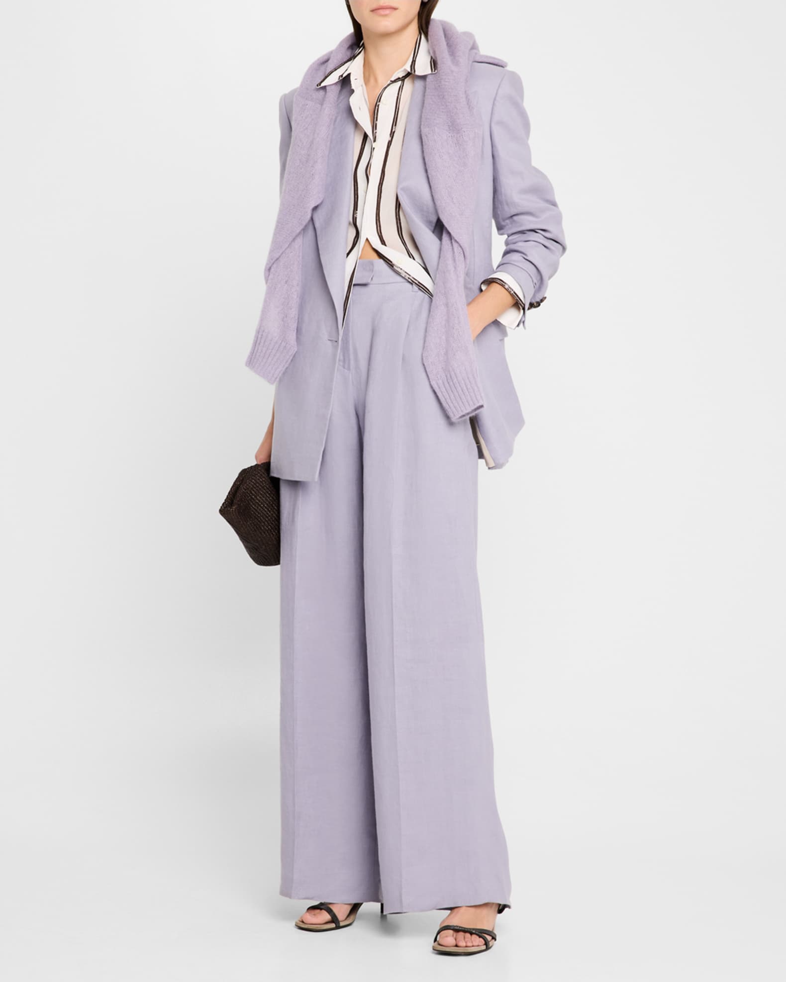 Brunello Cucinelli Pleated Wide Leg Hemp Linen Gabardine