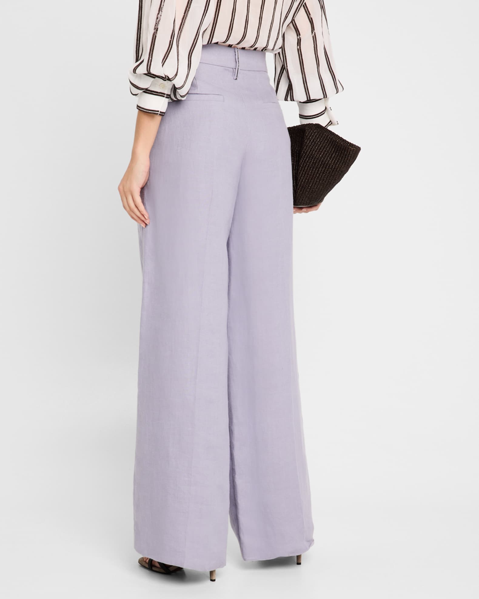 Brunello Cucinelli Pleated Wide Leg Hemp Linen Gabardine