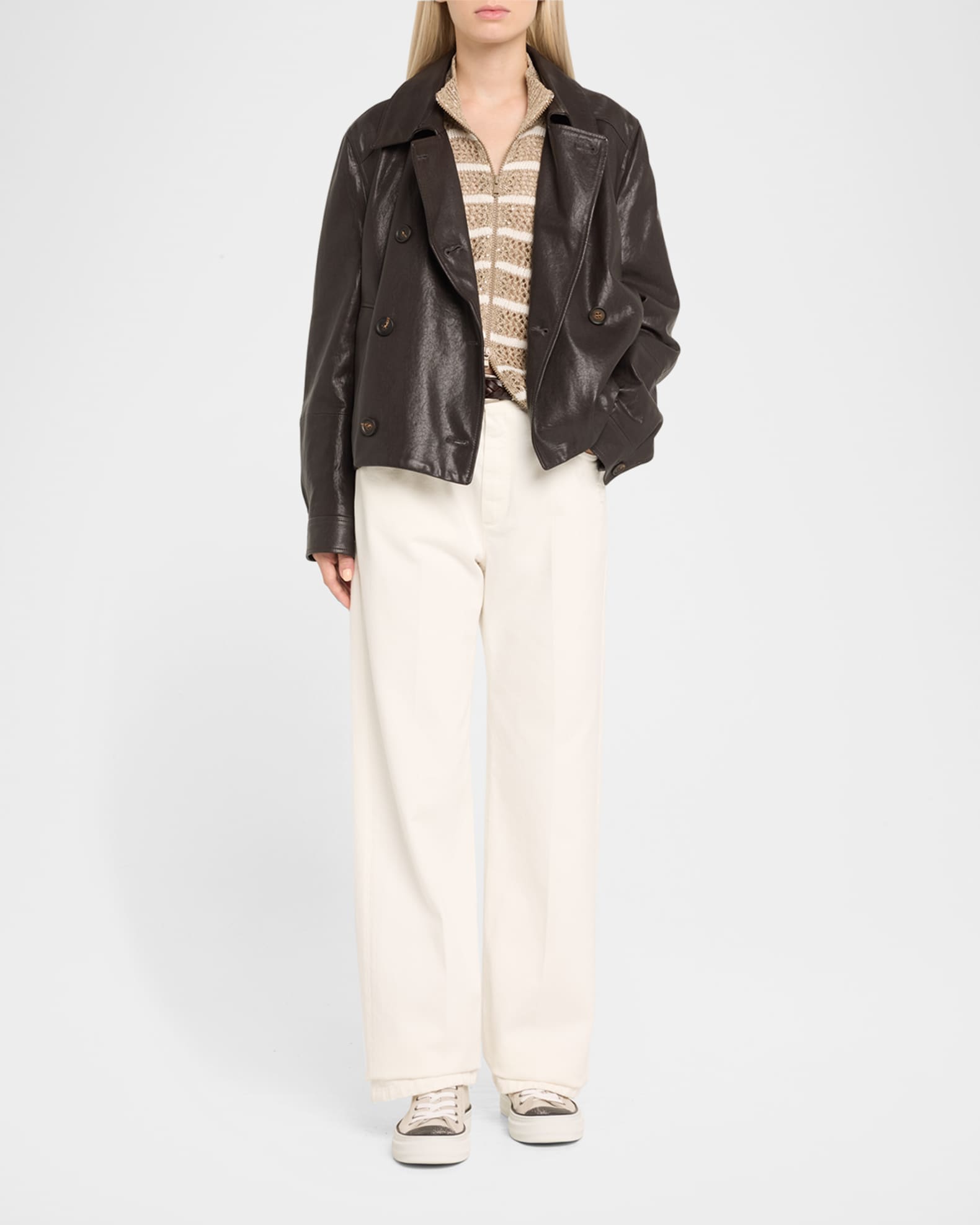 Shiny Leather Double-Breasted Jacket