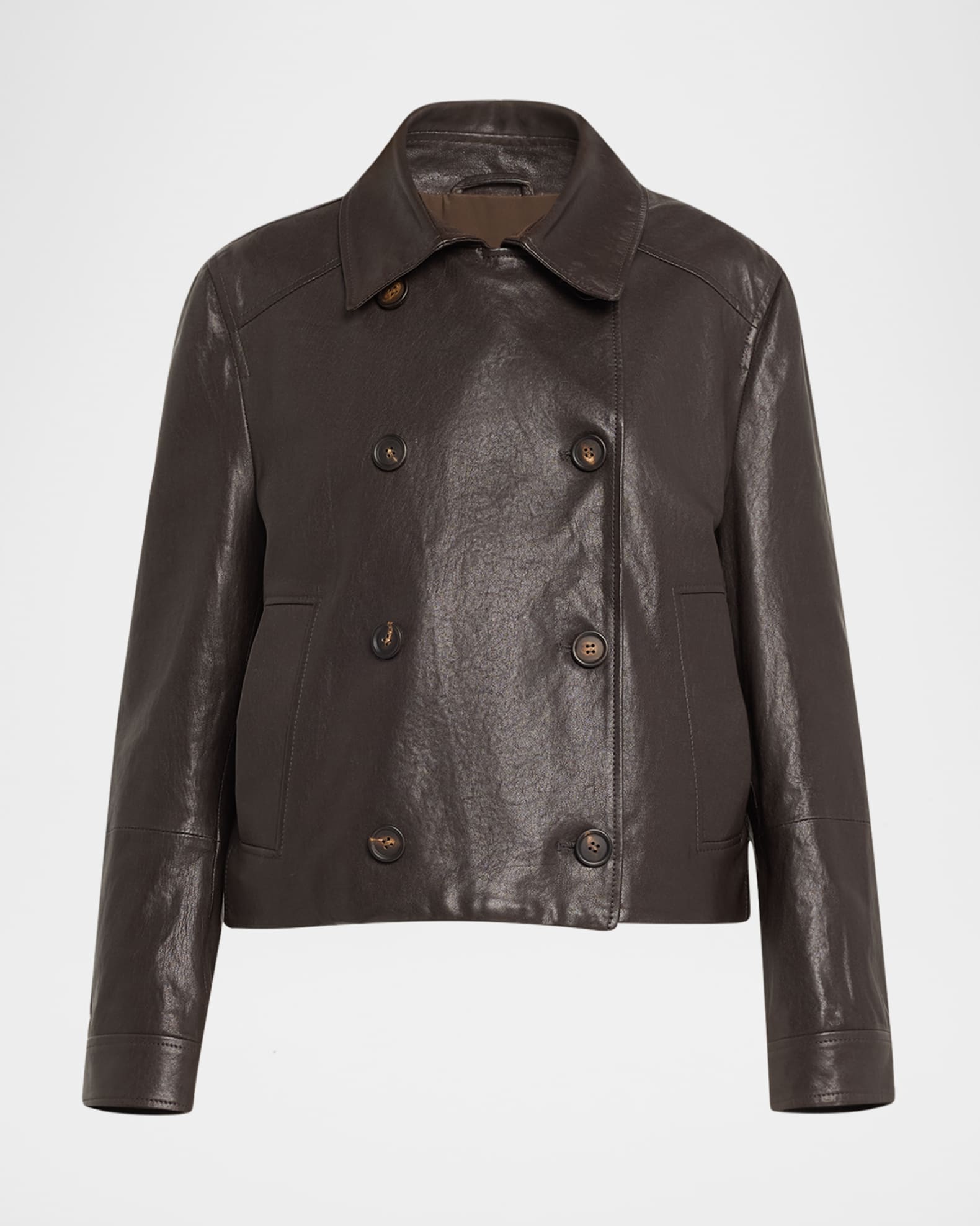 Brunello Cucinelli Shiny Leather Double-Breasted Jacket
