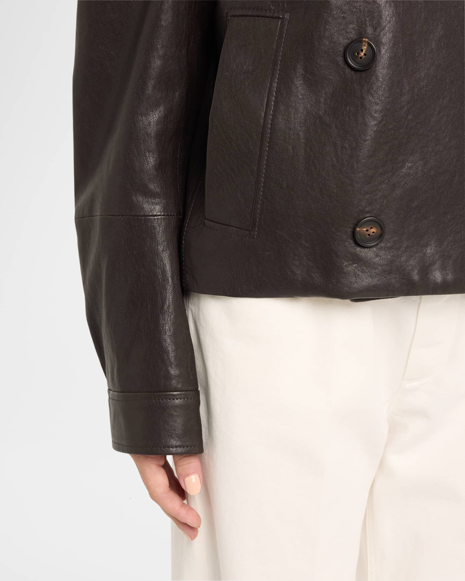 Brunello Cucinelli Shiny Leather Double-Breasted Jacket