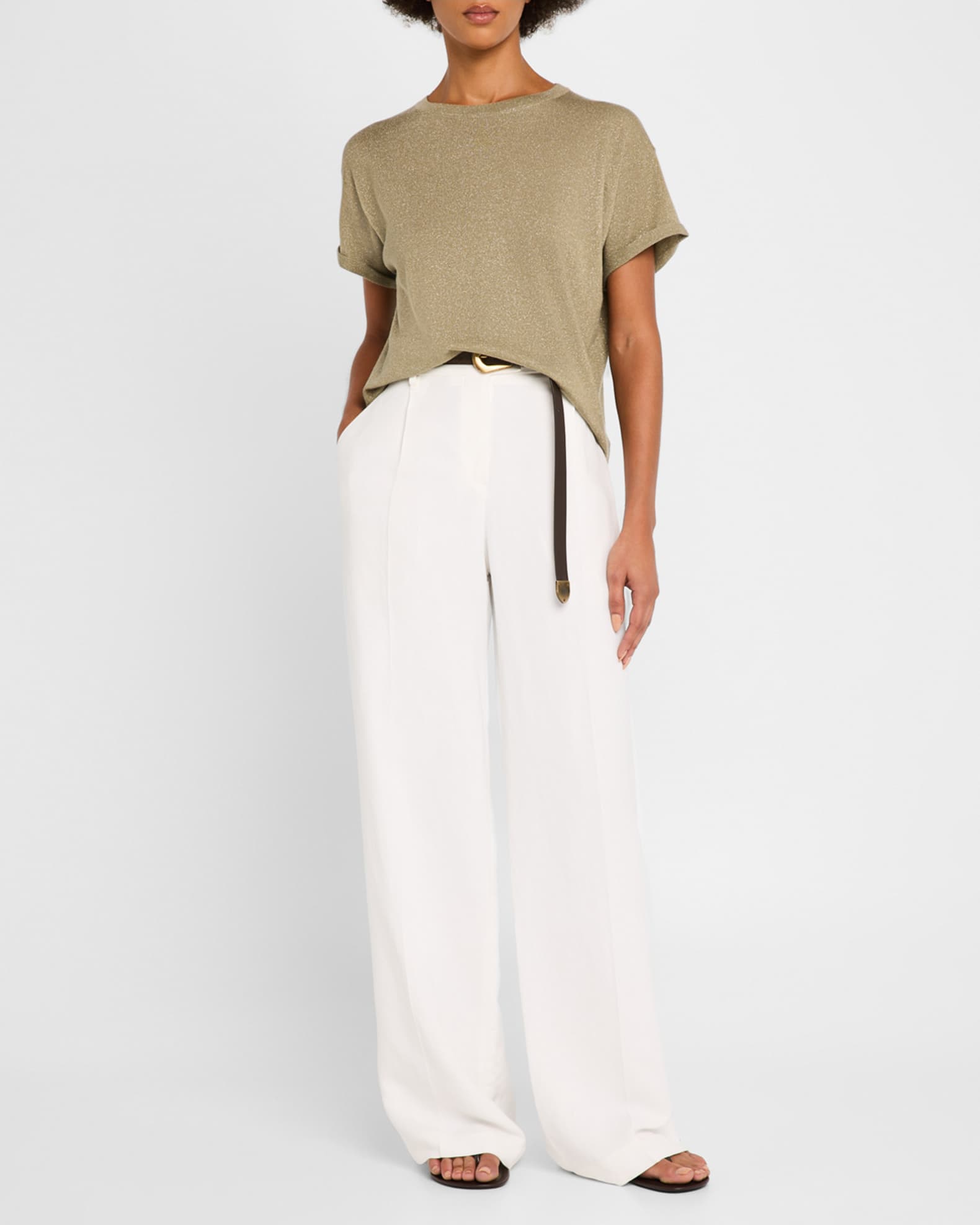 Brunello Cucinelli Metallic Short-Sleeve Cashmere Silk T