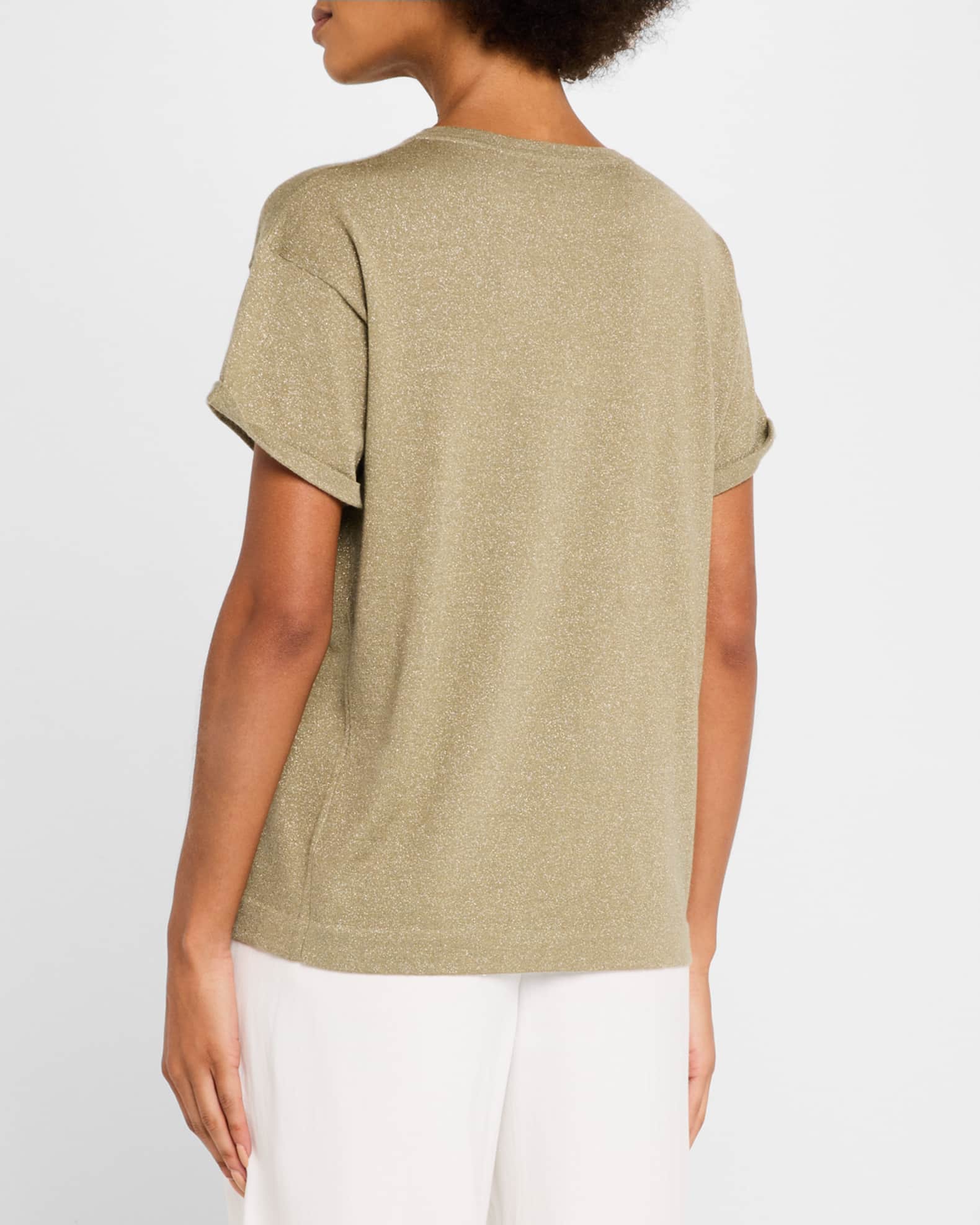 Brunello Cucinelli Metallic Short-Sleeve Cashmere Silk T