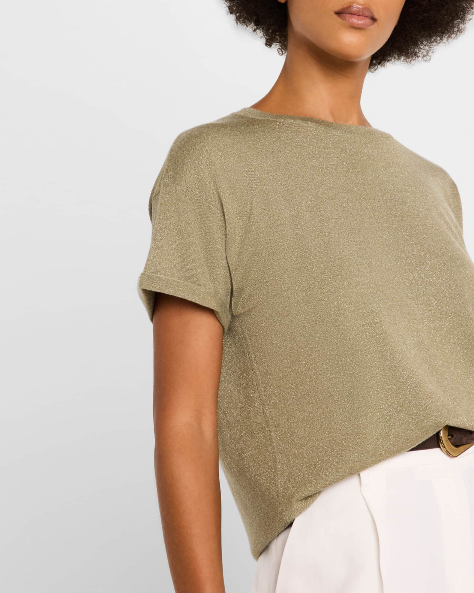 Brunello Cucinelli Metallic Short-Sleeve Cashmere Silk T