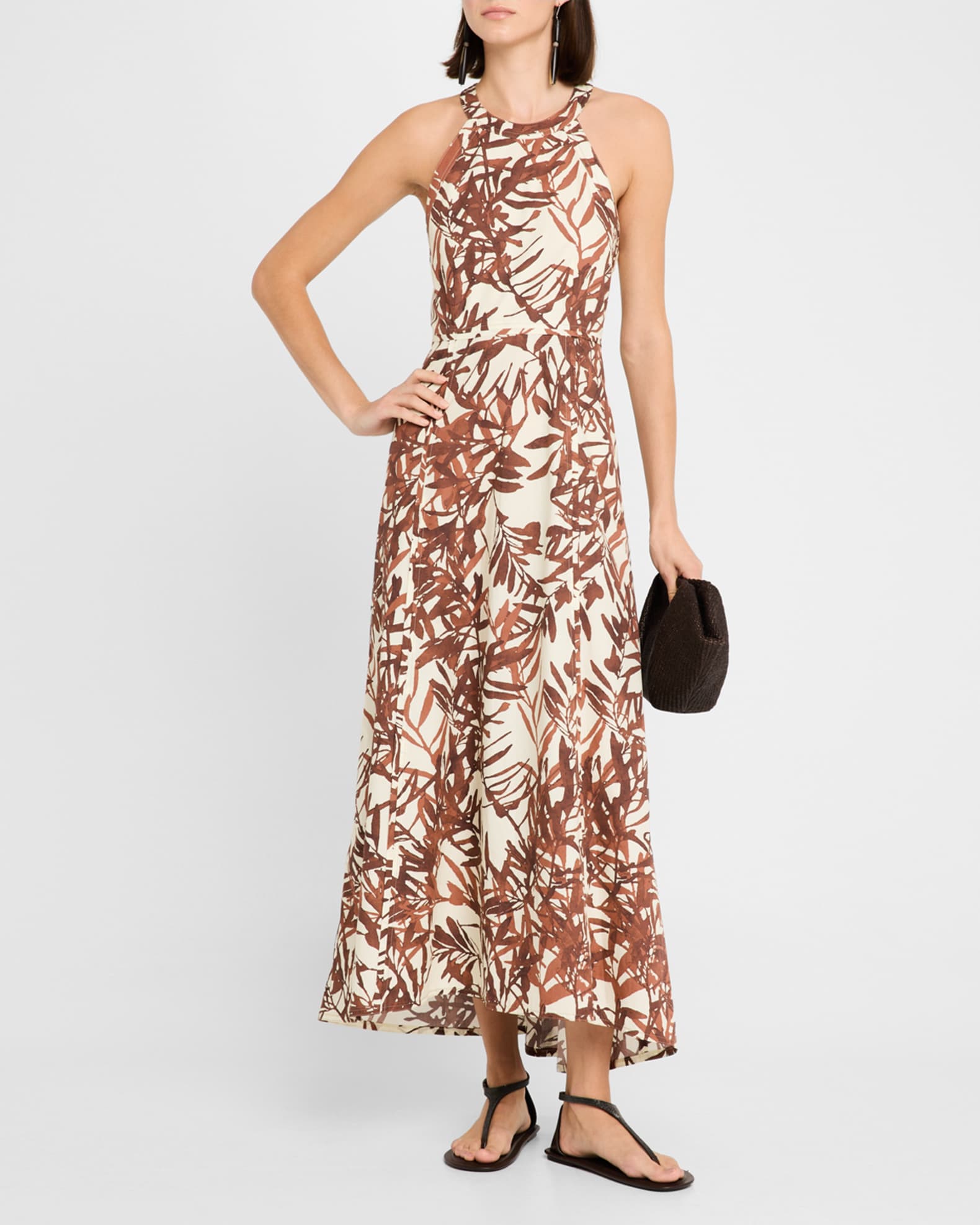 Herbarium Print Cotton Poplin Halterneck Volume Dress 1