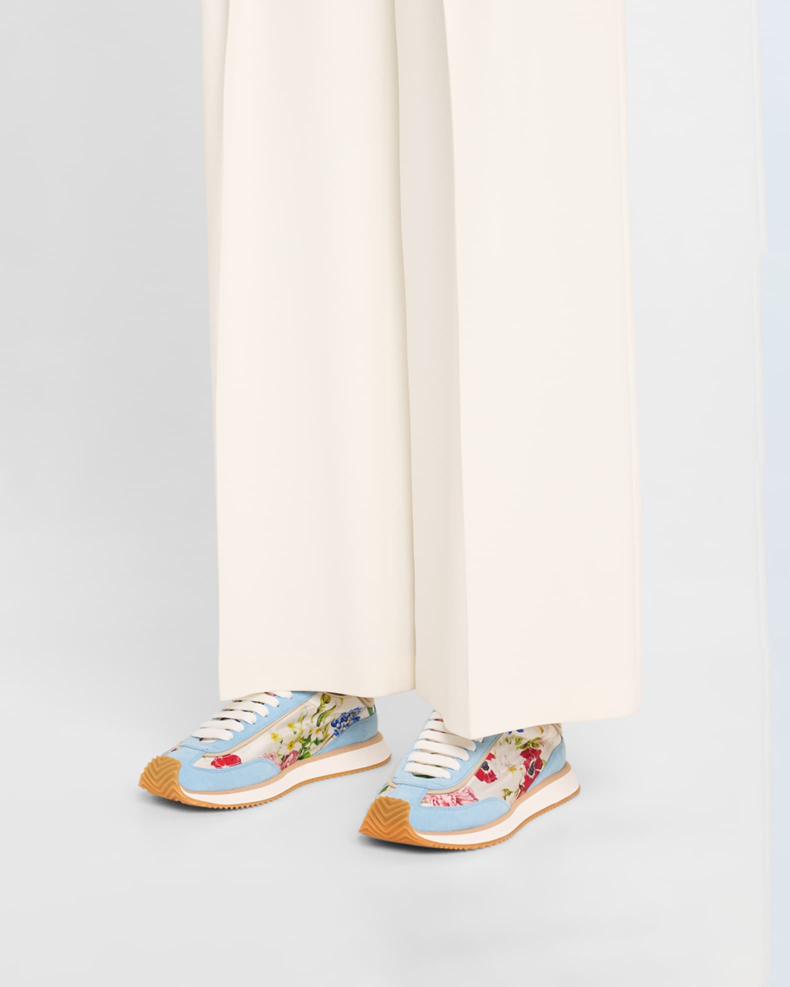 Aria Floral Nylon and Leather Low-Top Sneakers 1
