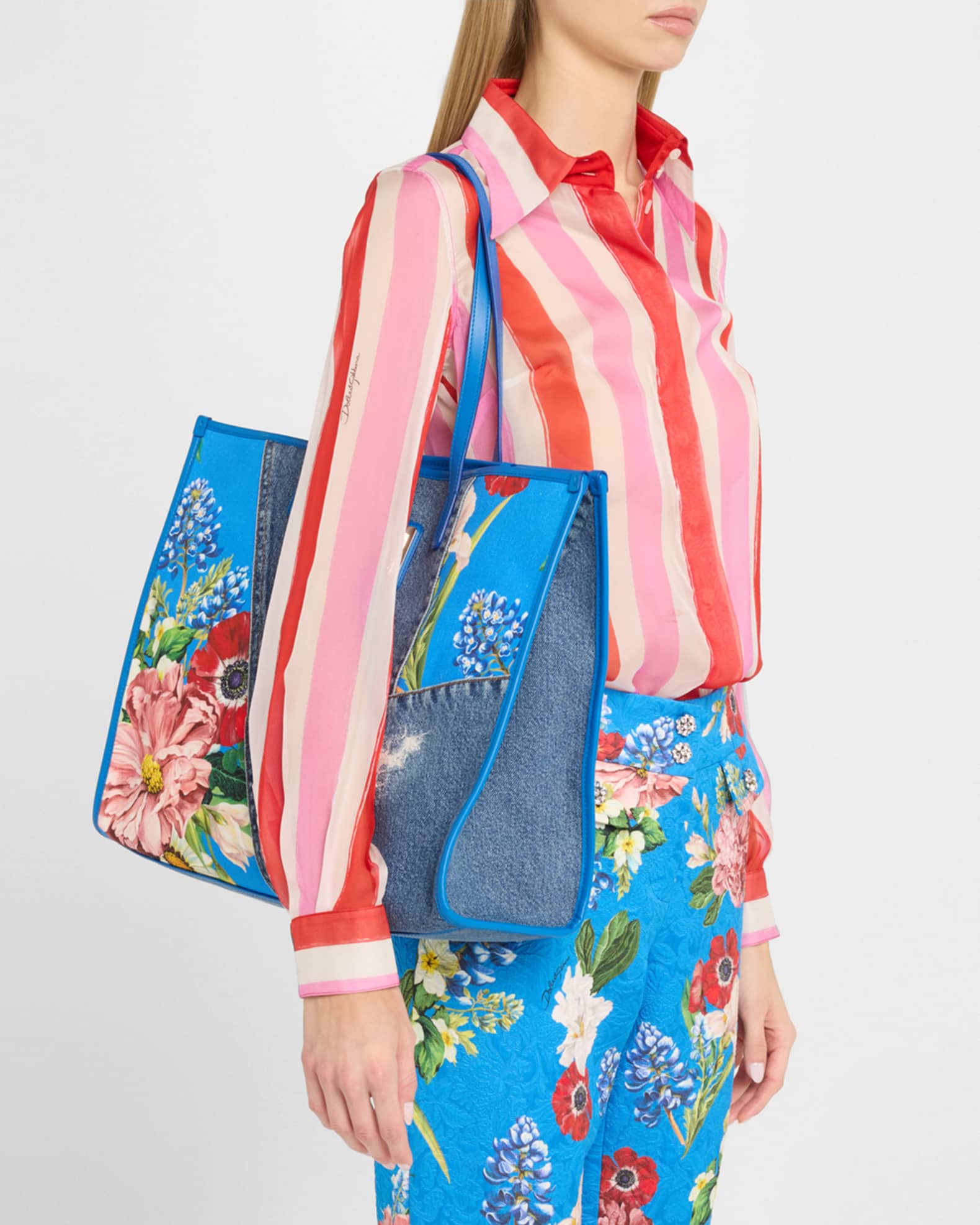 Floral Denim Tote Bag