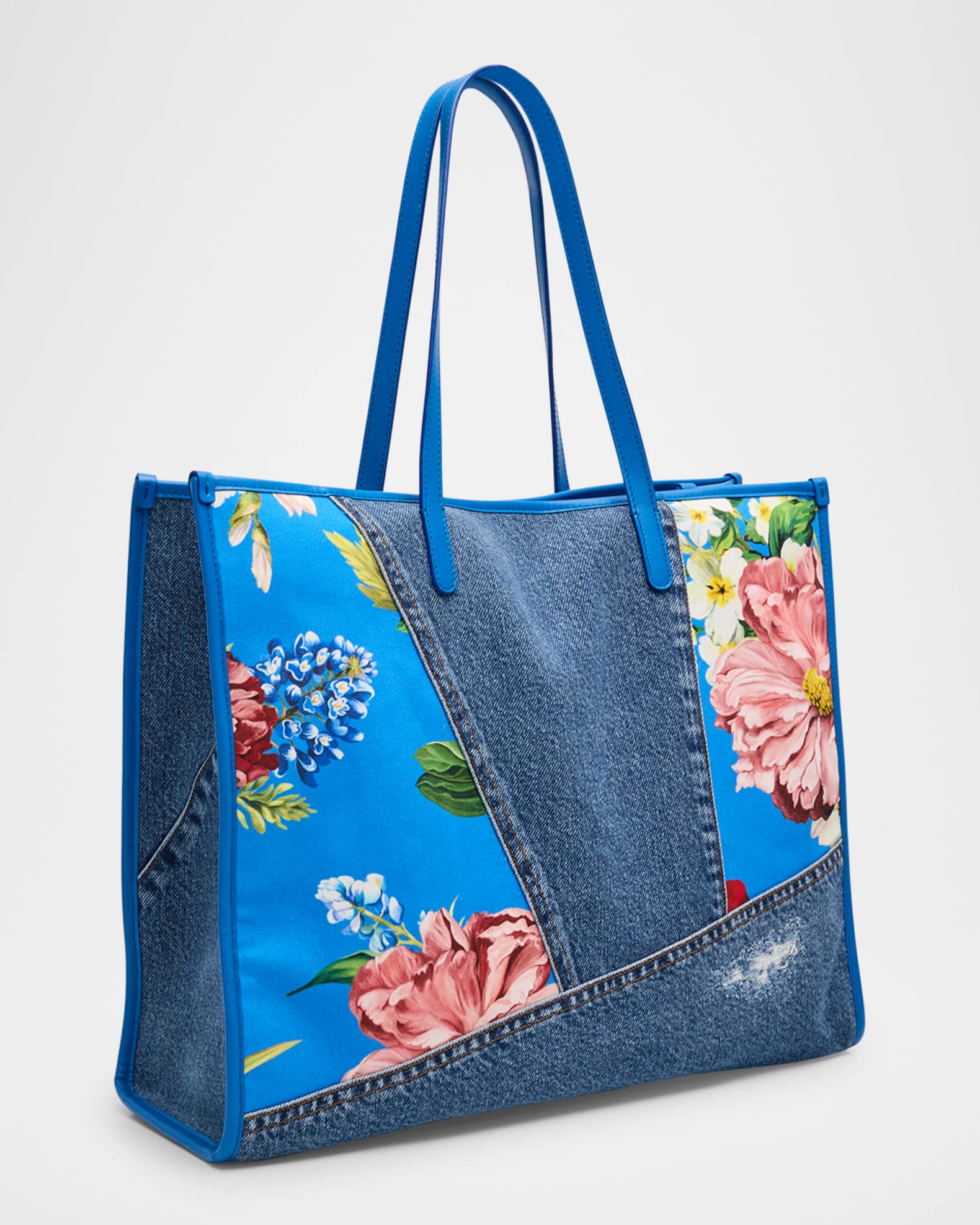 Floral Denim Tote Bag