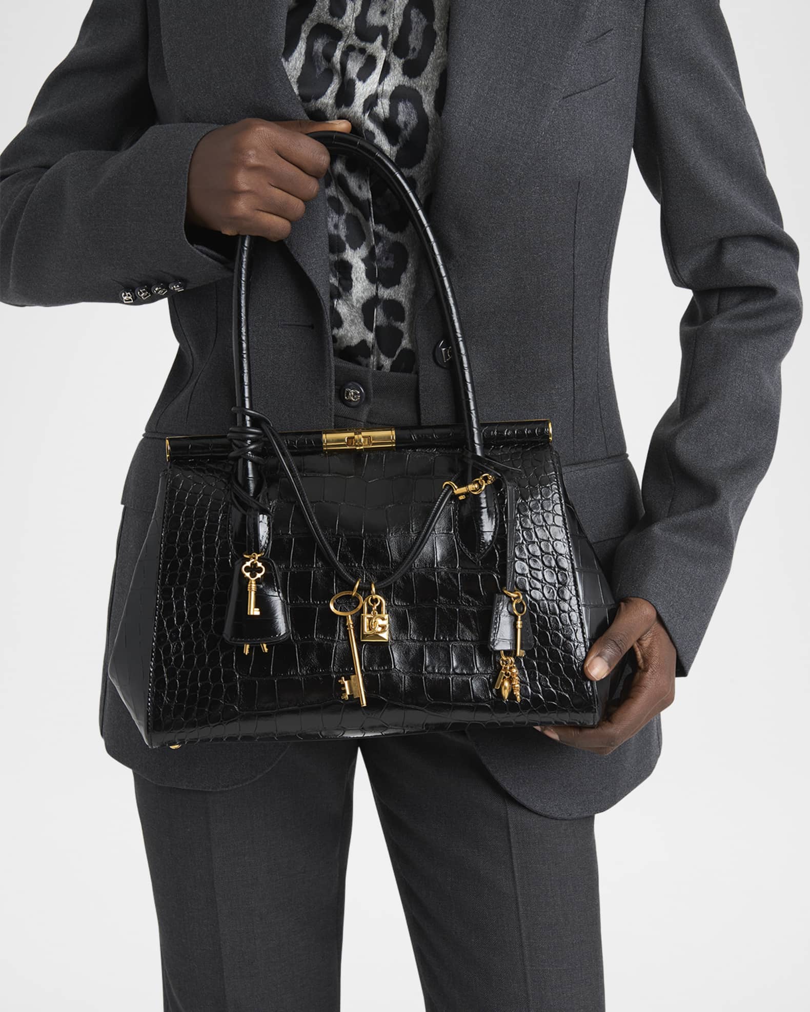 Marlene Charm Croc-Embossed Leather Shoulder Bag 1