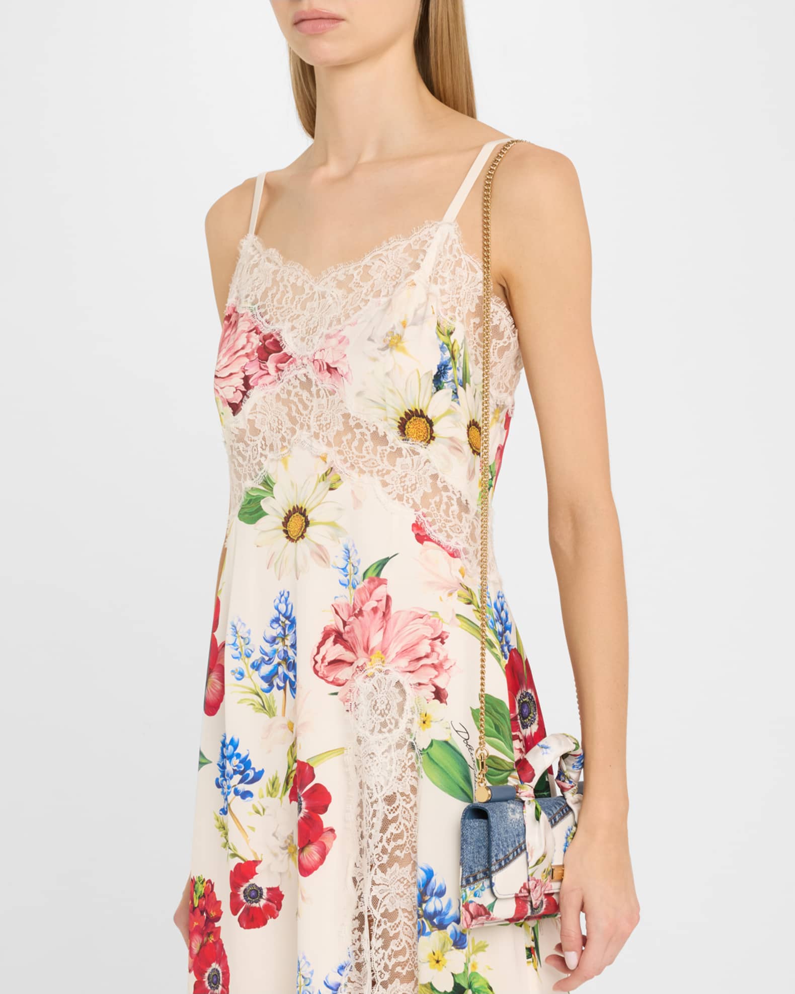 Dolce&Gabbana Sicily Floral Denim Wallet on Chain | Neiman