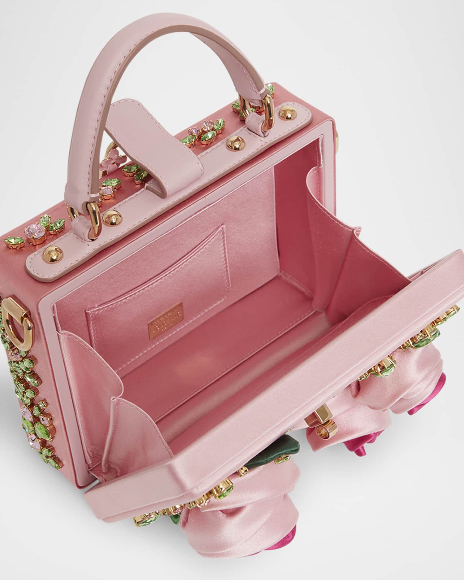 Floral Embellished Satin Box Top-Handle Bag