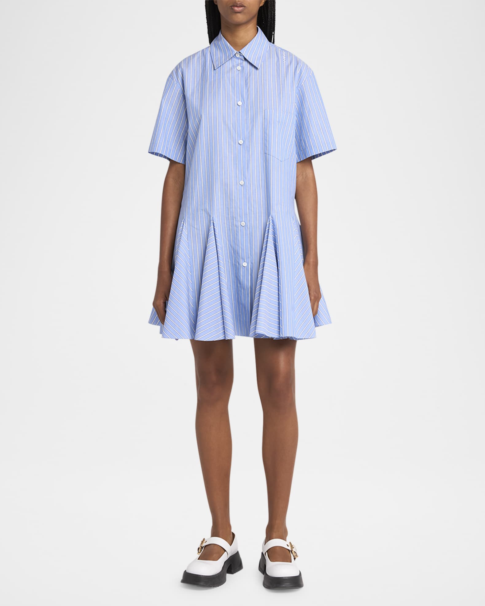 Stripe Godet Mini Shirt Dress 1