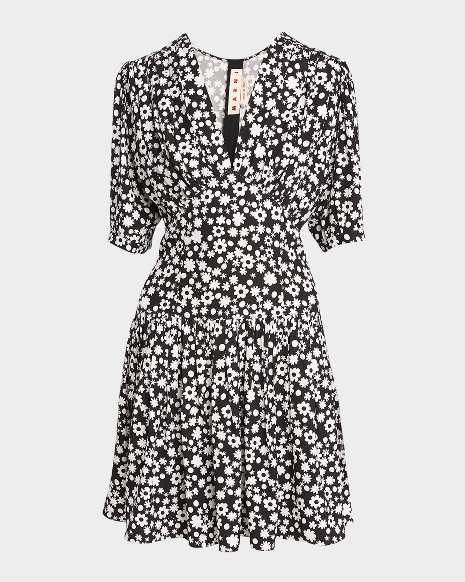 Printed Gathered Mini Dress 0