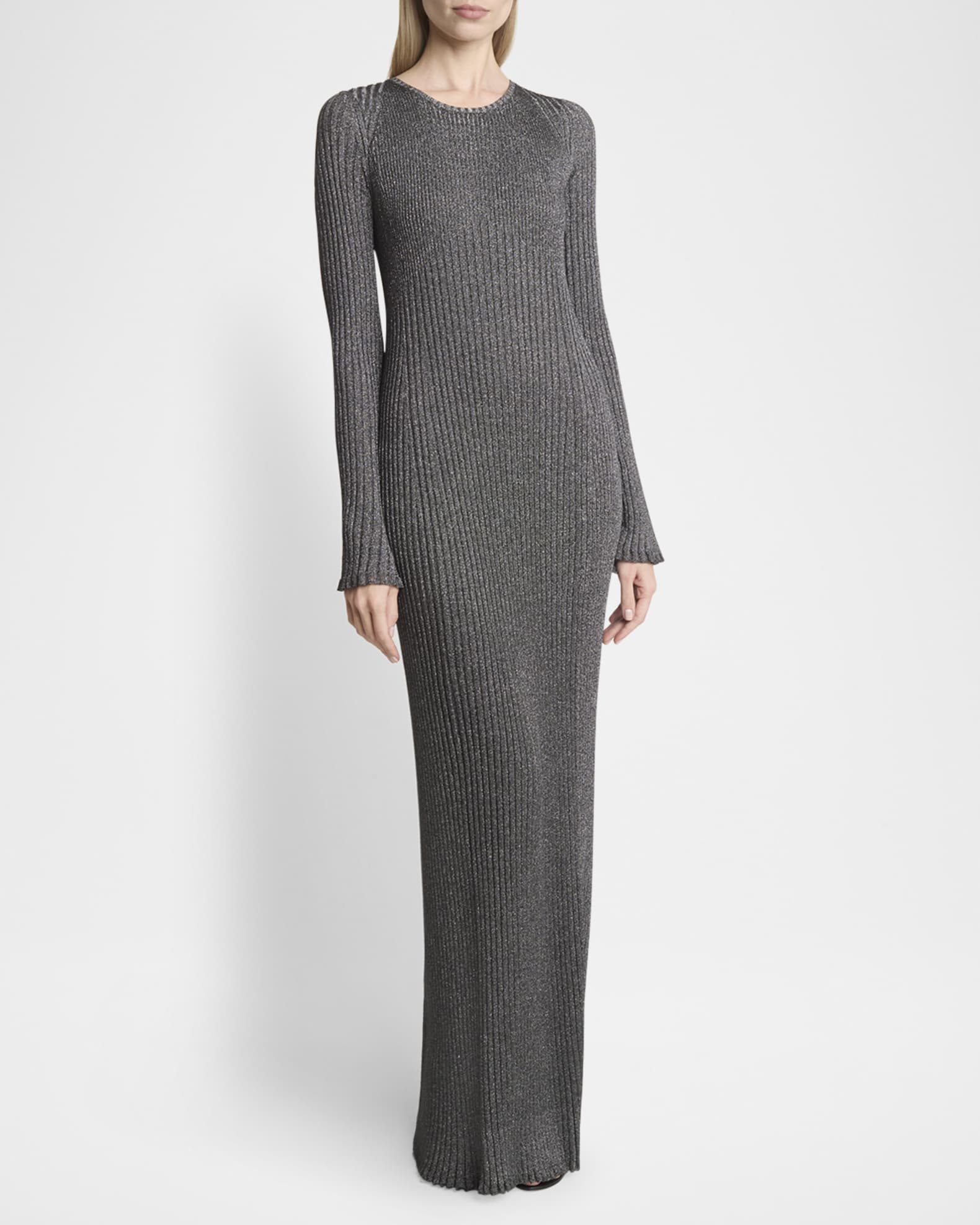 Proenza Schouler Joni Metallic Rib Long-Sleeve Maxi Sweater Dress