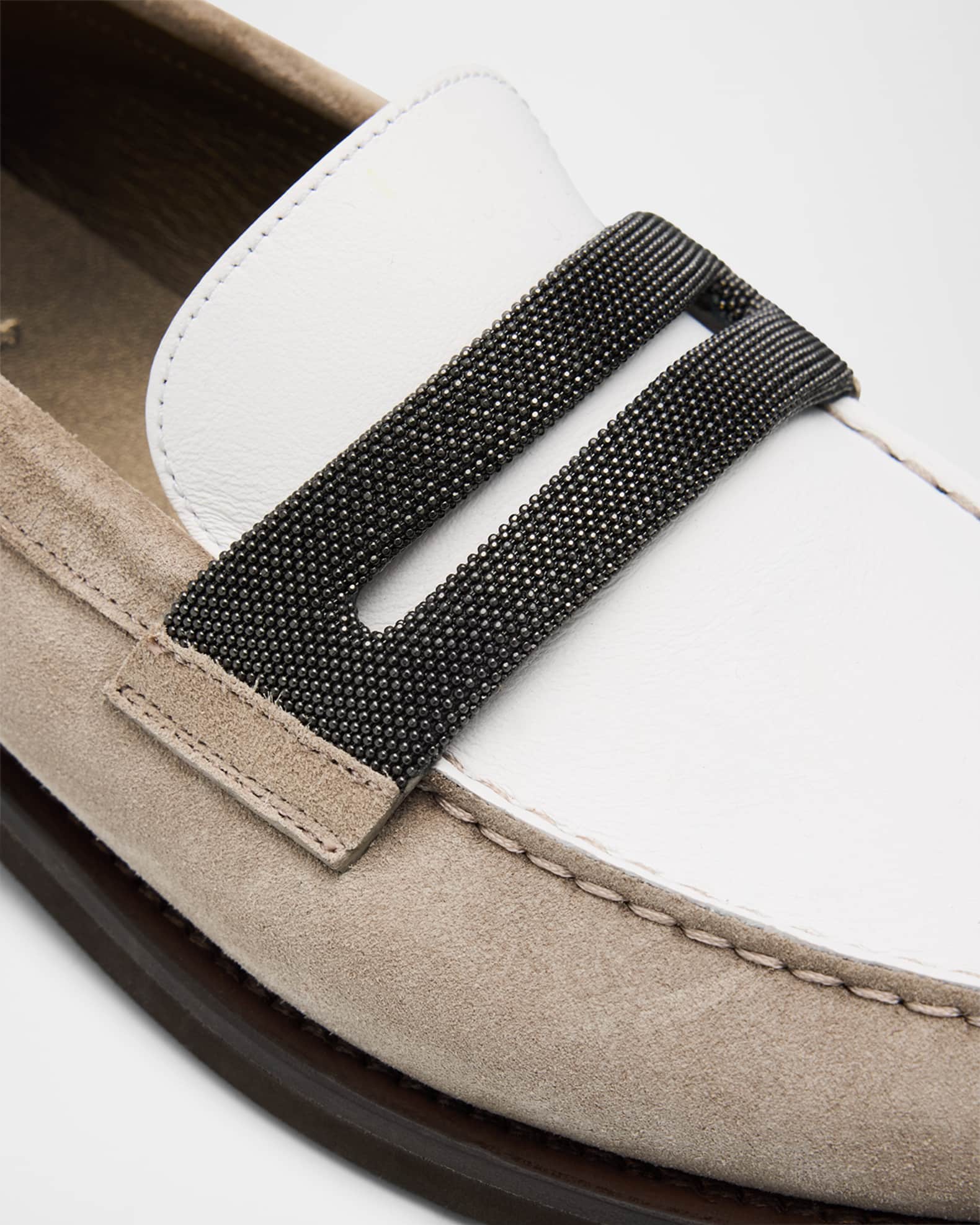 Brunello Cucinelli Mixed Leather Monili Penny Loafers