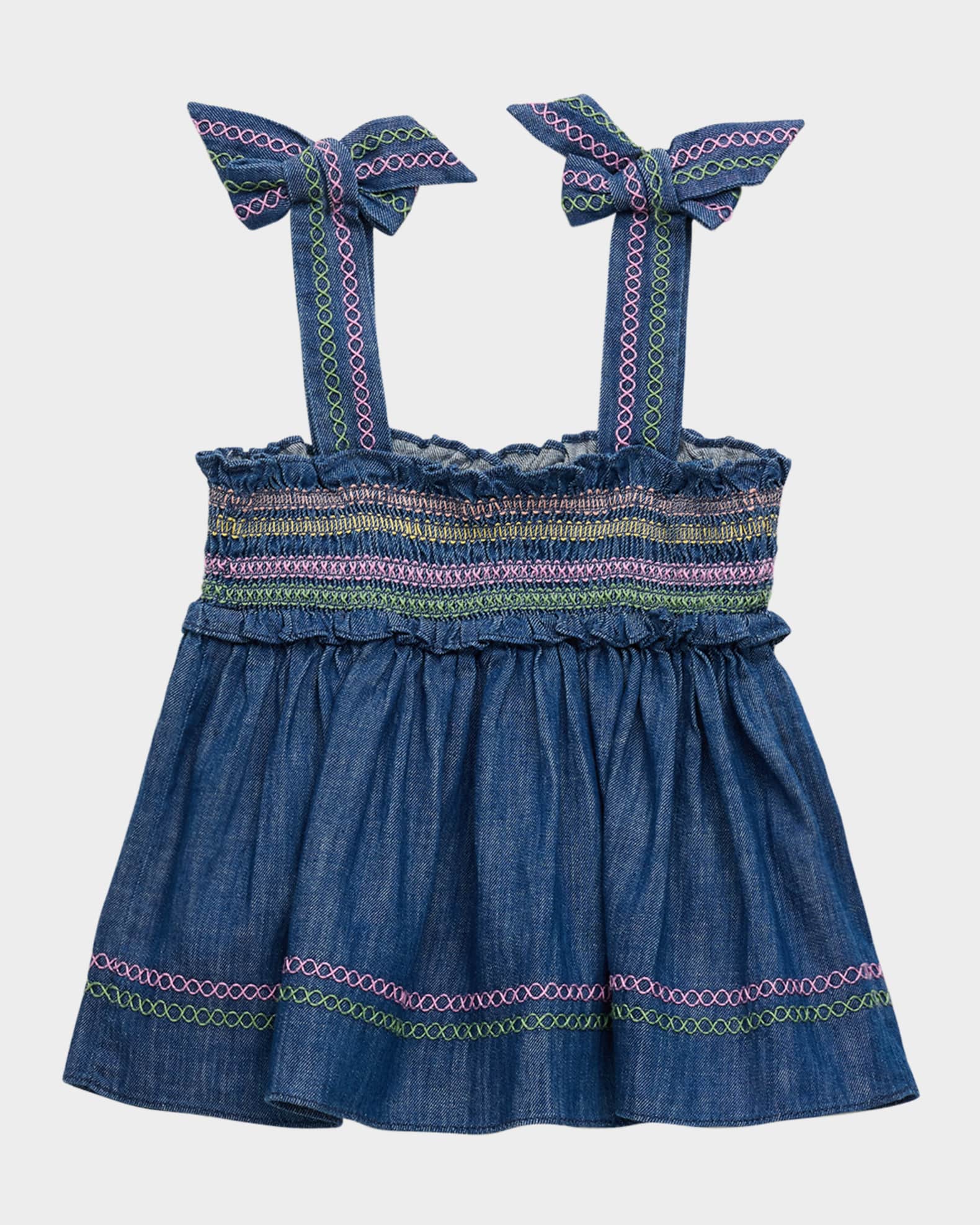 Girl's Tallow Shirred Denim Top, Size 2-10 1