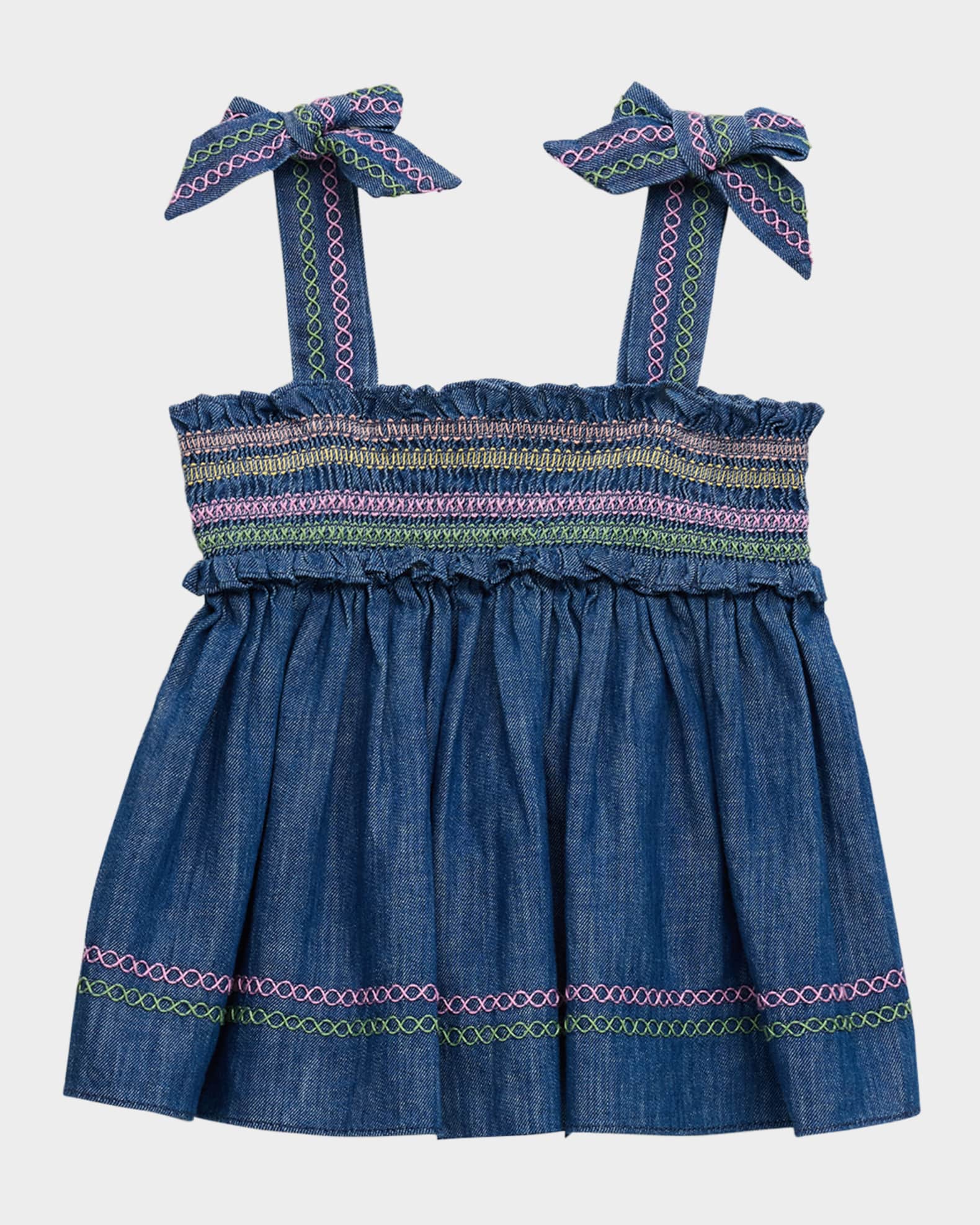 Girl's Tallow Shirred Denim Top, Size 2-10 0