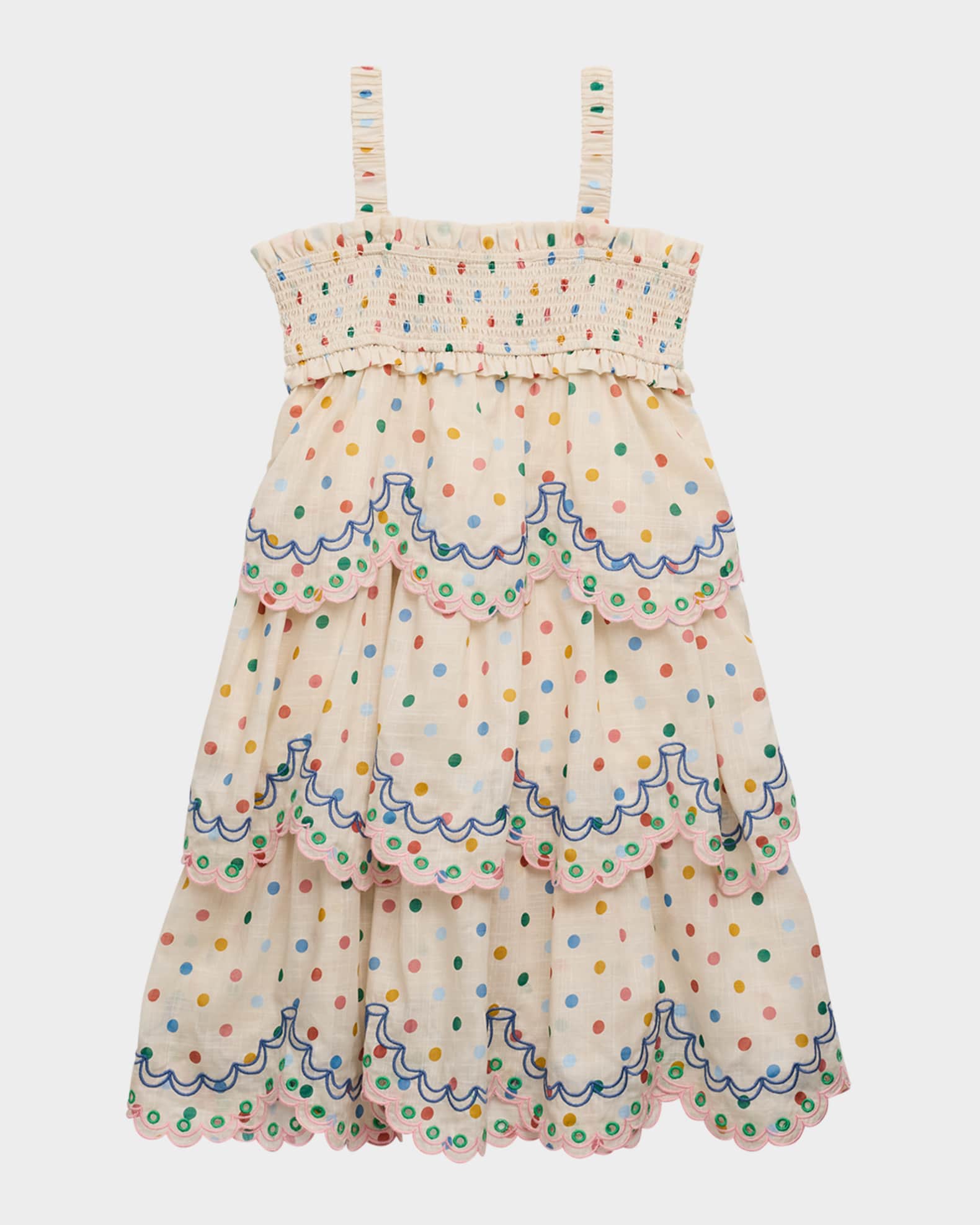 Girl's Everly Polka Dot Scallop Trim Dress, Size 1-12 1