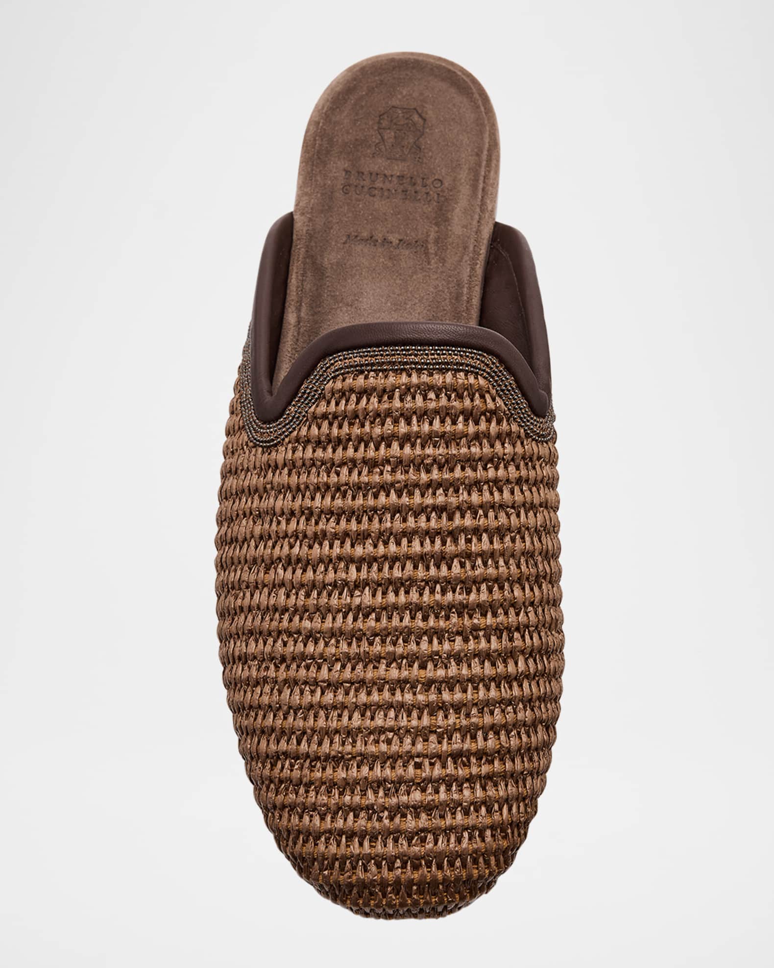 Brunello Cucinelli Raffia Monili Loafer Mules | Neiman Marcus