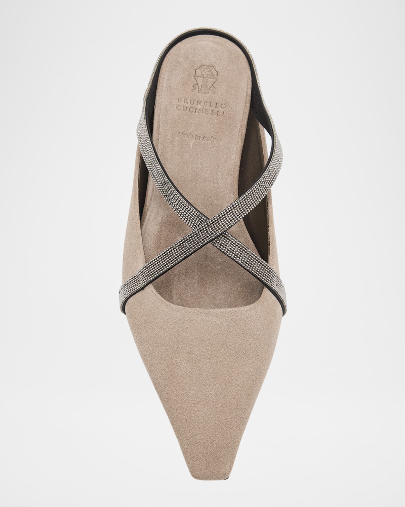 フラットシューズ BRUNELLO CUCINELLI Suede mule with Monili detail Grigio Brunello Cucinelli Suede Monili Buckle Mules - Bergdorf Goodman