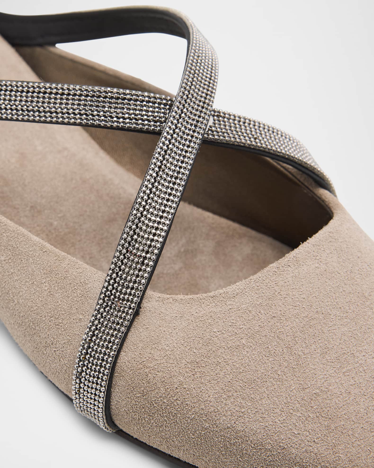 フラットシューズ BRUNELLO CUCINELLI Suede mule with Monili detail Grigio Brunello Cucinelli Monili Suede Buckle Flat Mules | Neiman