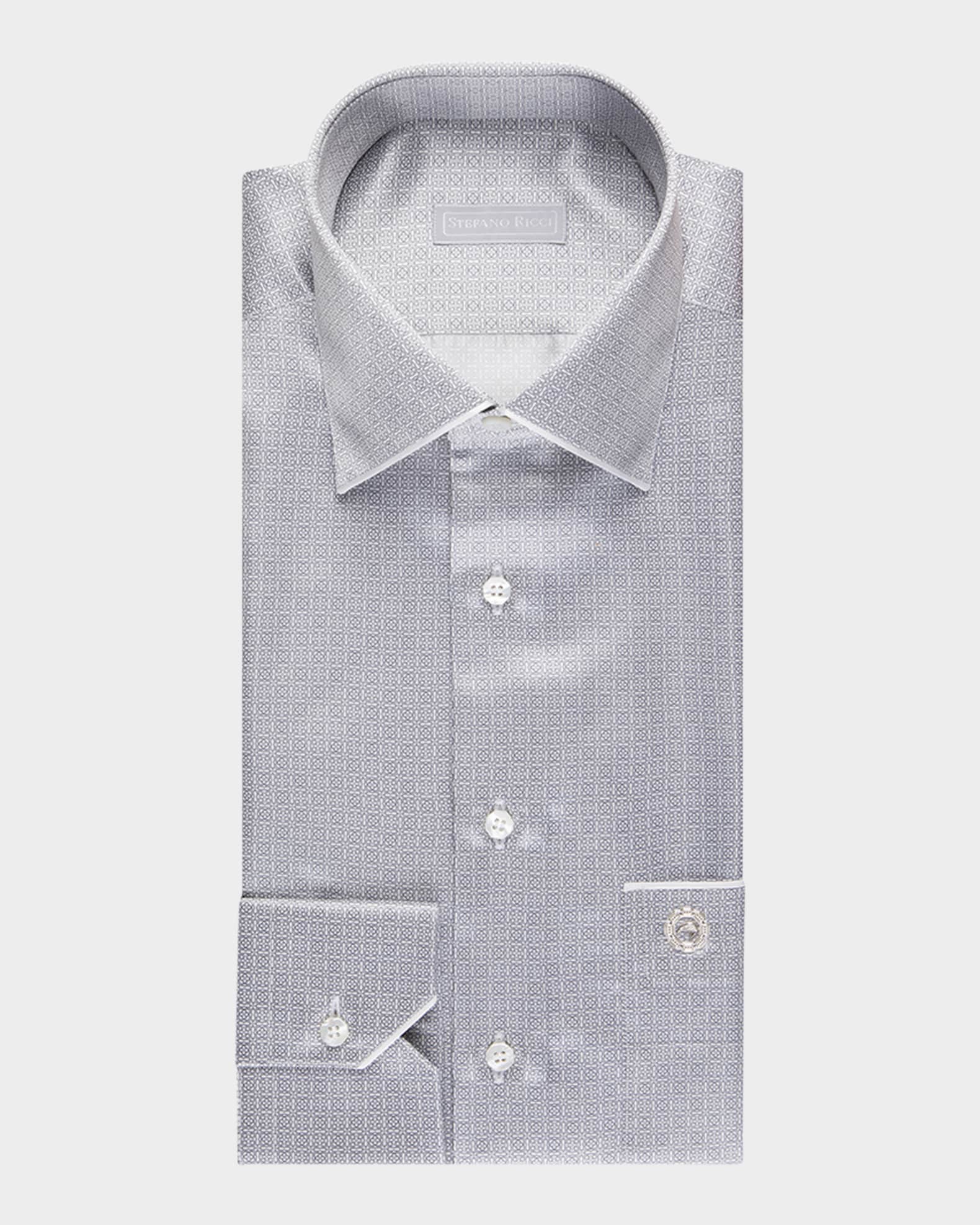 Men's Micro-Geometric Silk Dress Shirt 0