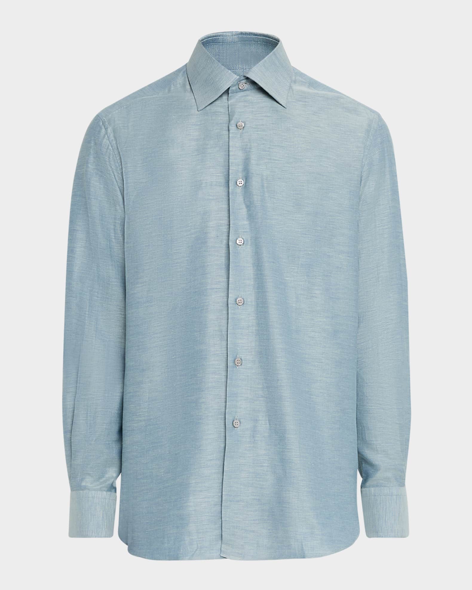Men's Heathered Cotton and Linen Sport Shirt 0