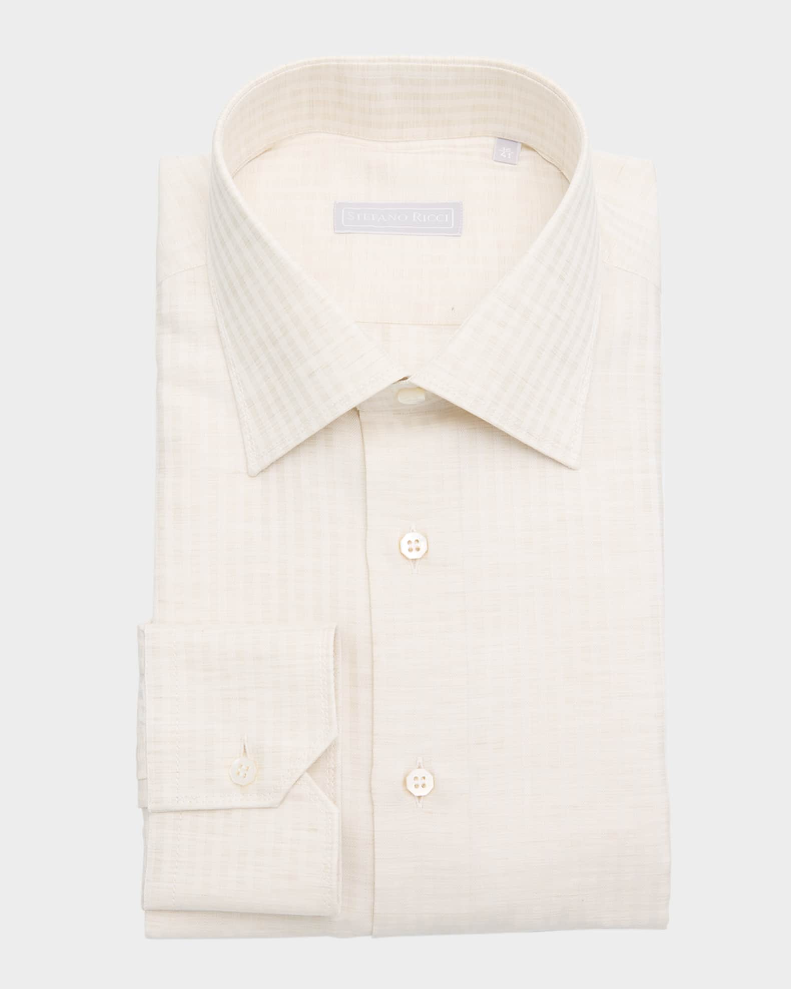 Men's Cotton, Silk and Linen Stripe Dress Shirt 0