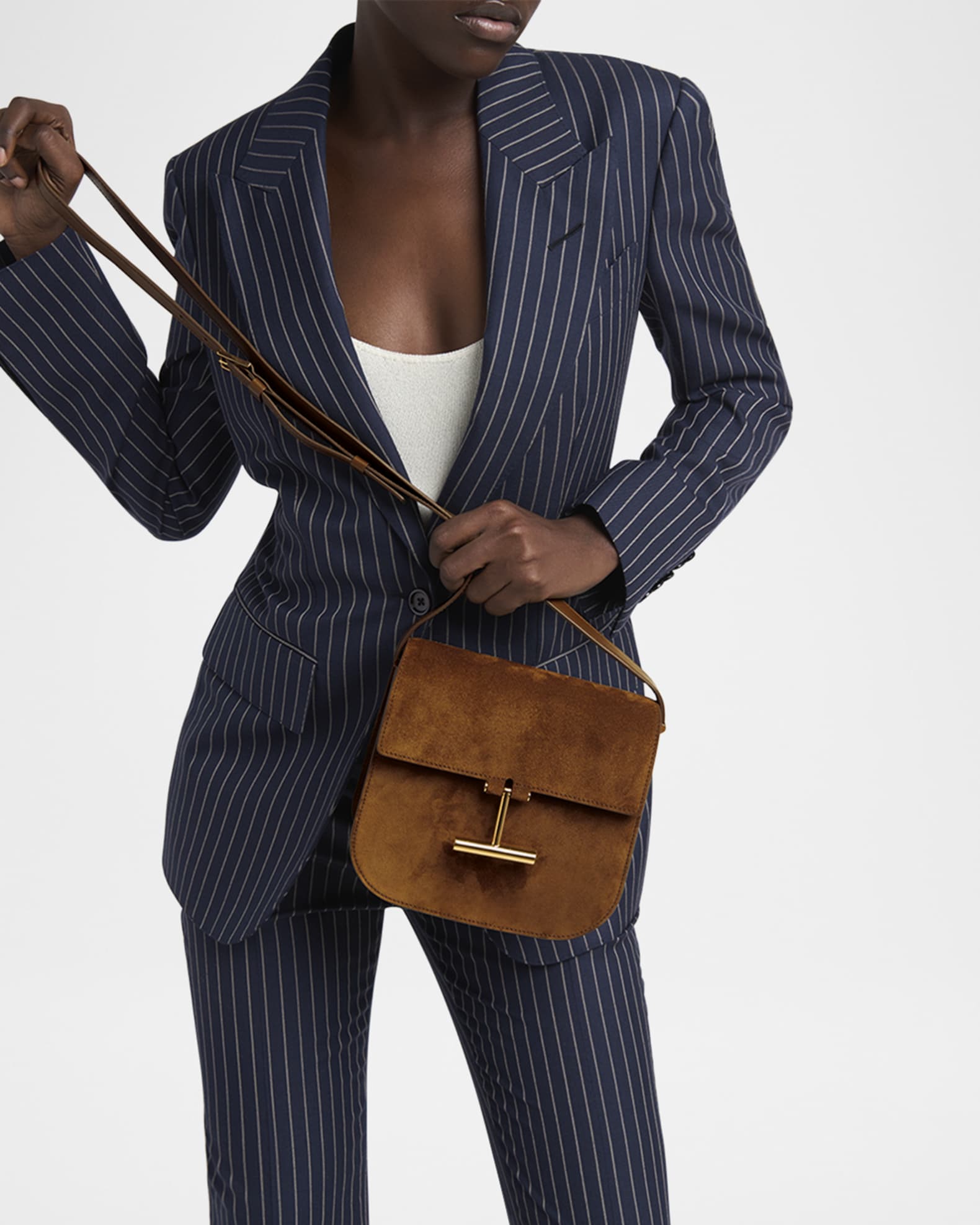 TOM FORD Tara Mini Flap Crossbody Bag in Suede and Leather
