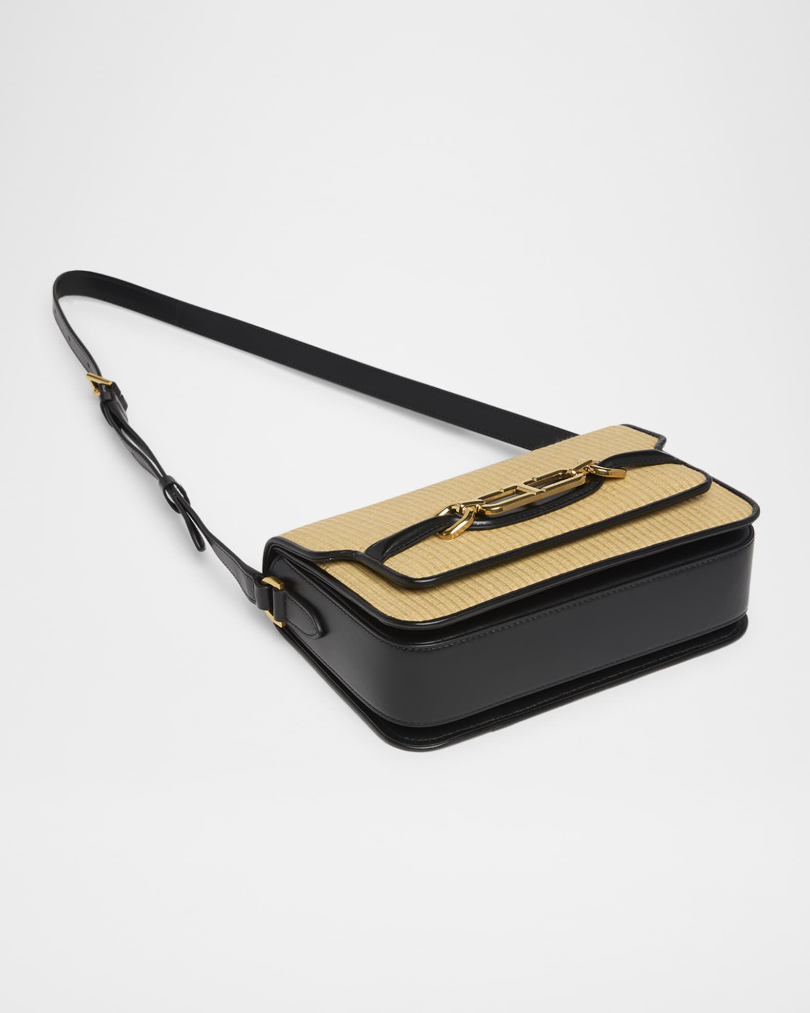 Small Shoulder Bag in Raffia Cotton and Leather 1