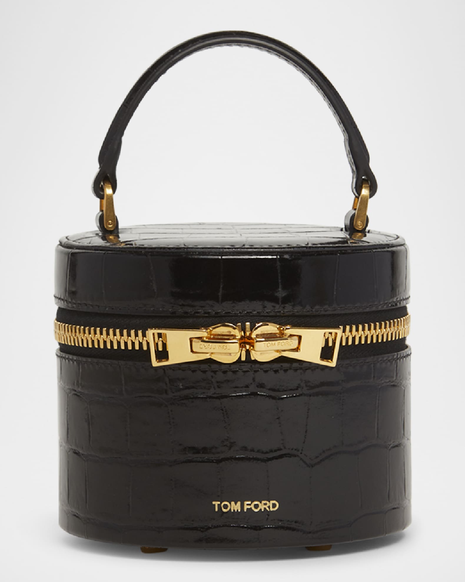 Audrey Mini Bucket Bag in Shiny Croc-Printed Leather 0