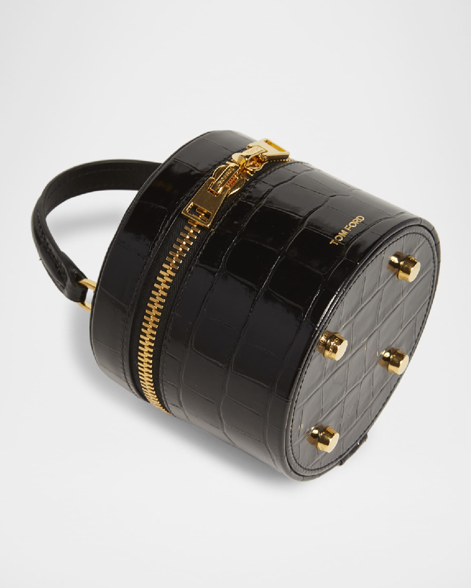 Audrey Mini Bucket Bag in Shiny Croc-Printed Leather 1