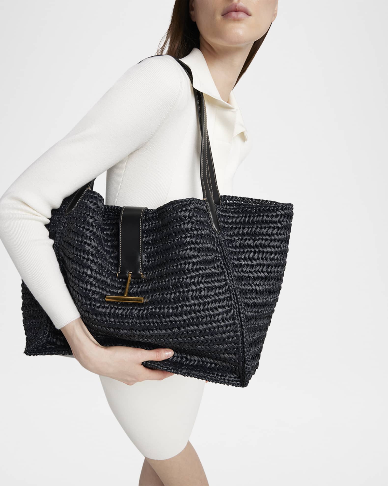 TOM FORD TARA ラフィアート トートバッグ Midiumサイズ(Black） GRAIN LEATHER TARA MEDIUM TOTE | Tom Ford Fashion