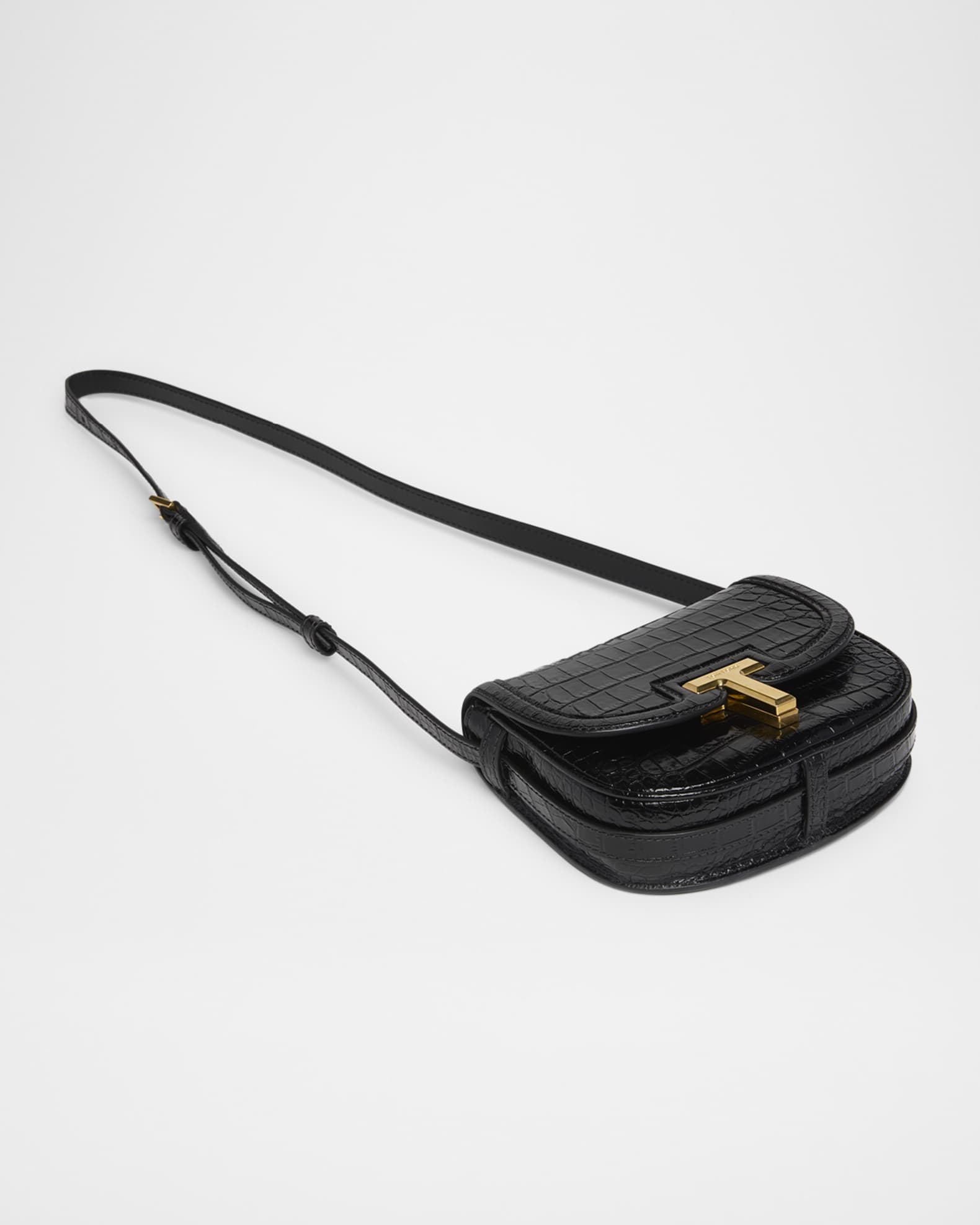 Wallis Mini Flap Shoulder Bag in Shiny Croc-Embossed Leather 1