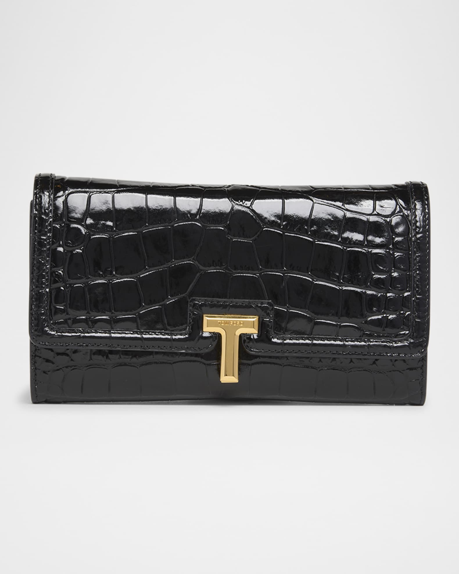 Wallis Flap Wallet in Shiny Croc-Embossed Leather 0