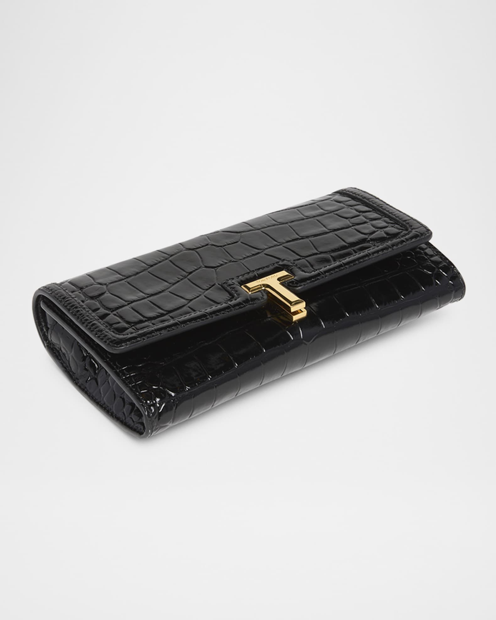 Wallis Flap Wallet in Shiny Croc-Embossed Leather 1