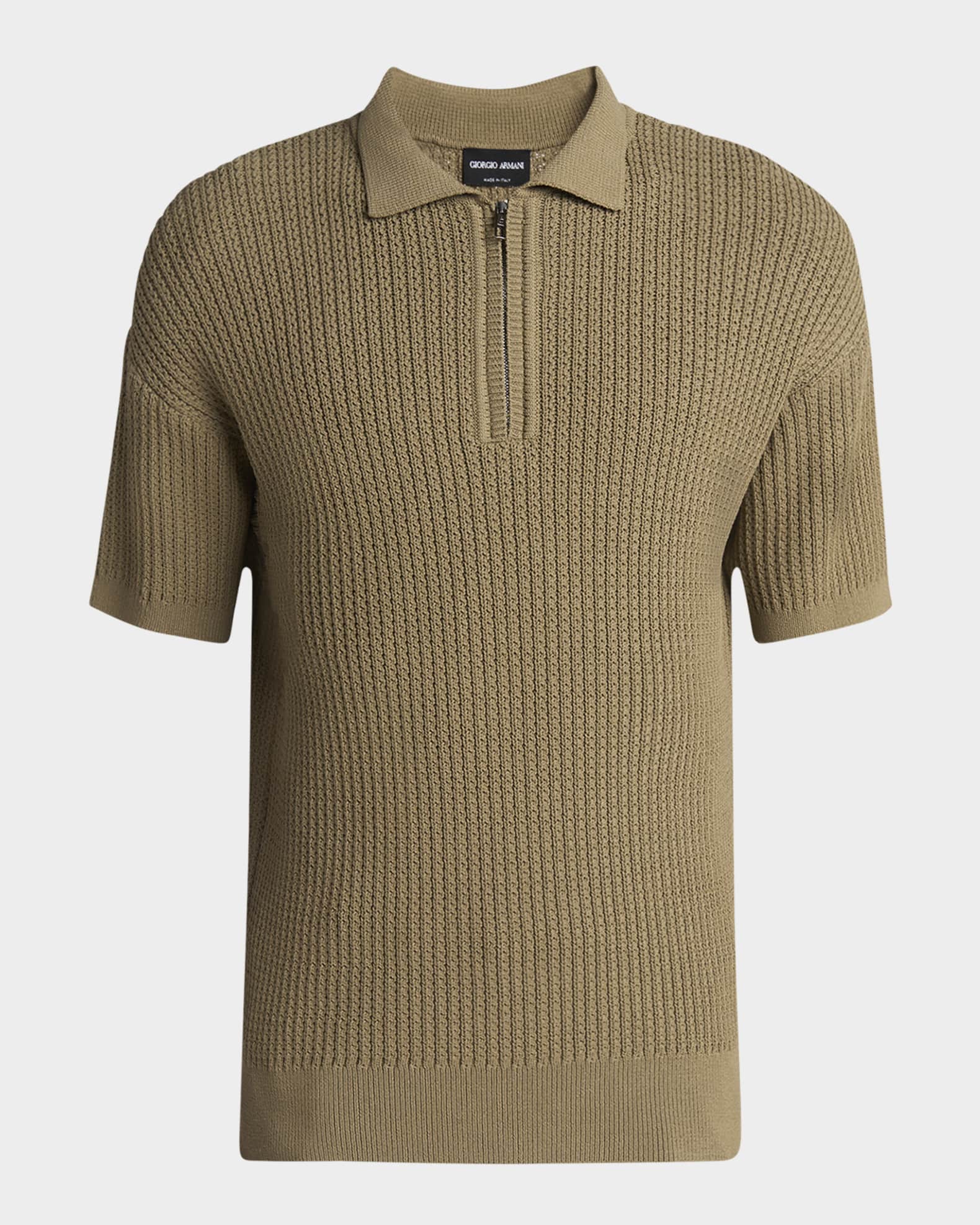 魅力の Giorgio Armani Men's Textured Knit Short-Sleeve Quarter-Zip トップス