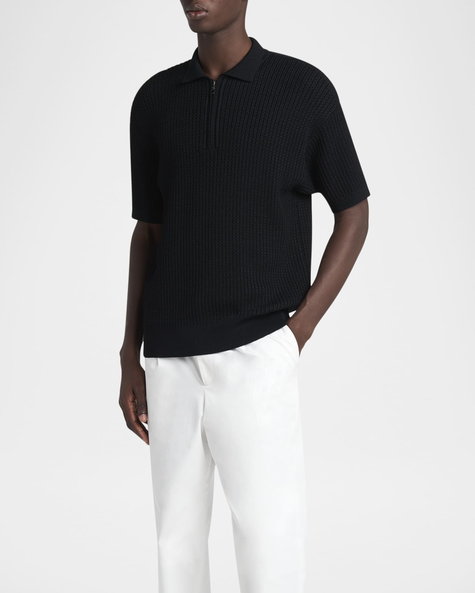 Giorgio Armani Men's Textured Knit Short-Sleeve Quarter-Zip Polo