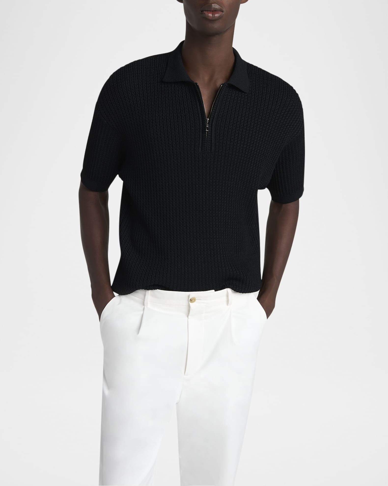 Giorgio Armani Men's Textured Knit Short-Sleeve Quarter-Zip Polo