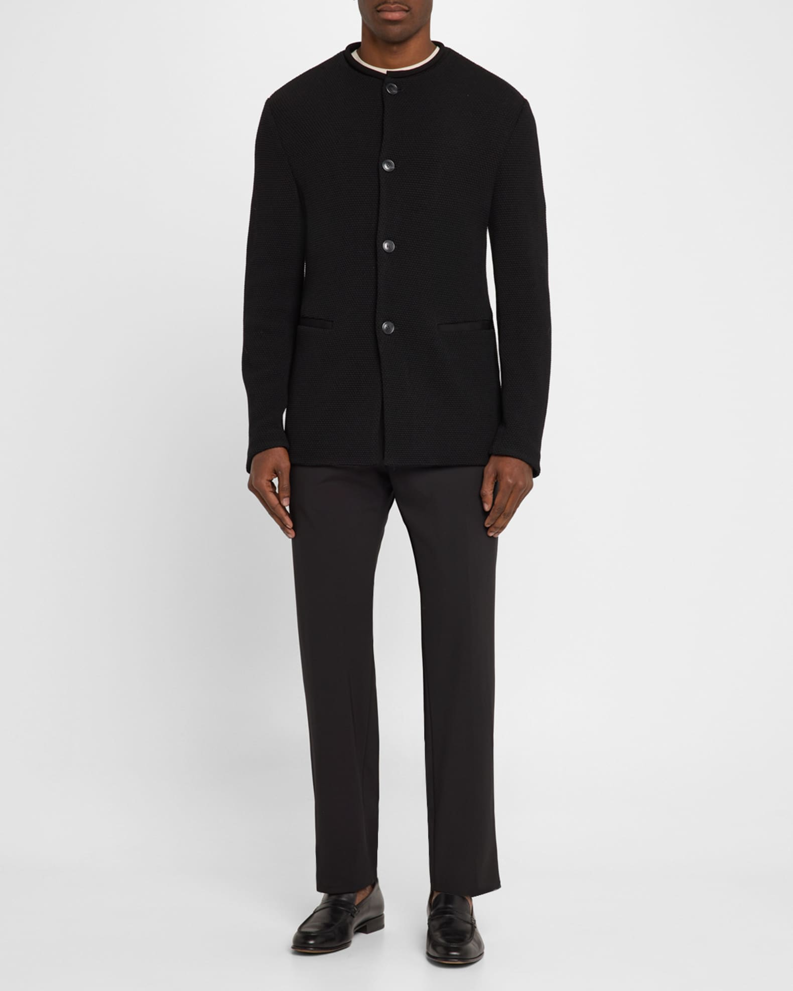 Giorgio Armani Men's Textured Band-Collar Blazer | Neiman Marcus