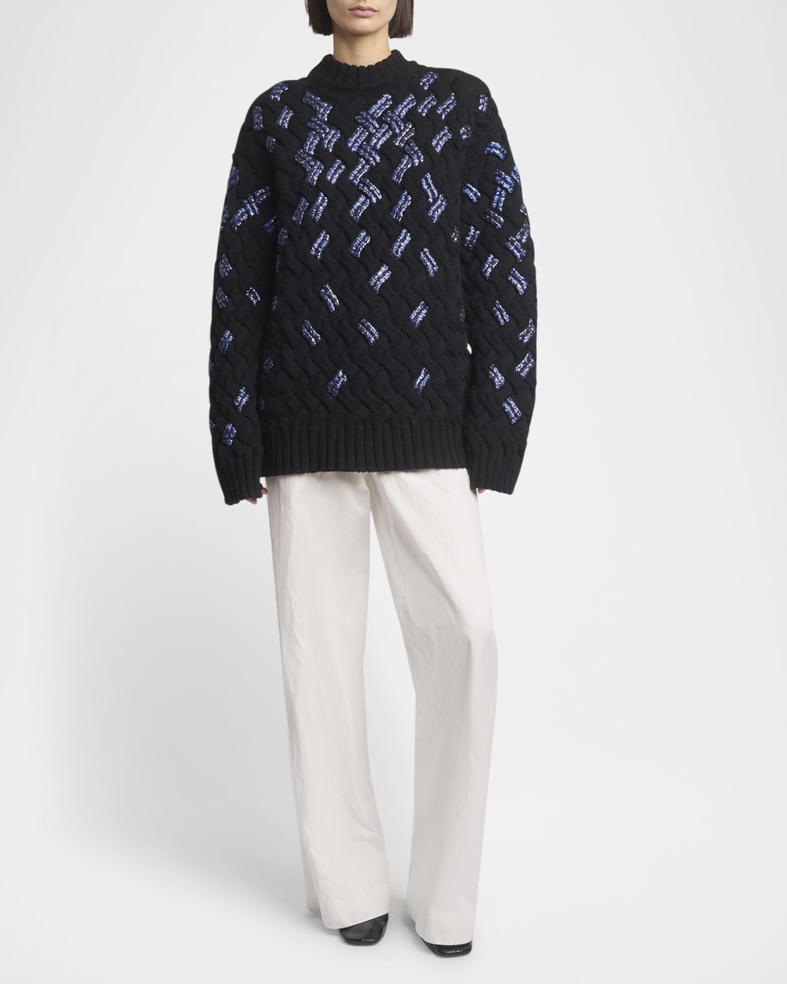 Tonaldo Mock-Neck Sequined Woven Knit Sweater 1