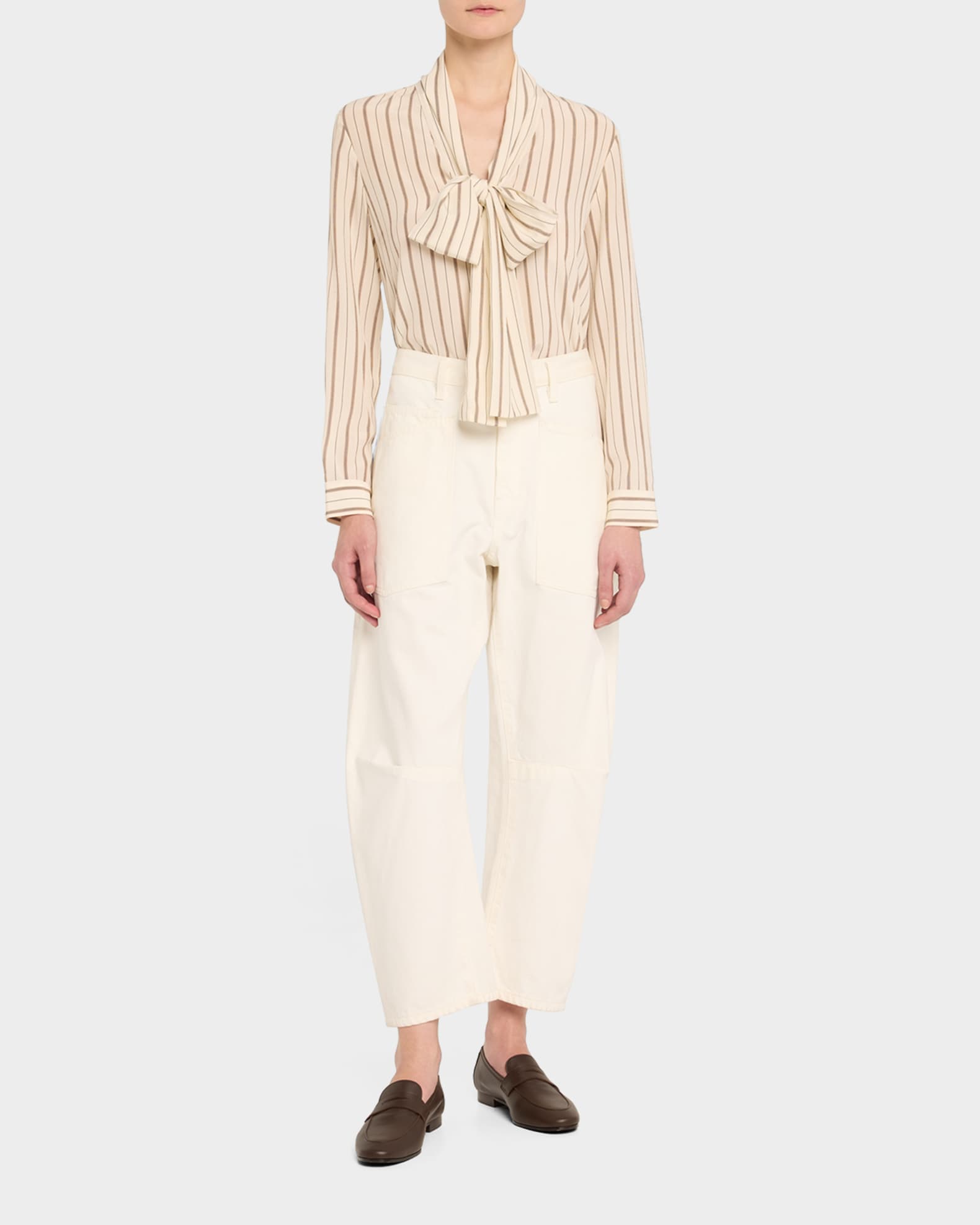 Angelique Stripe Tie-Neck Silk Blouse 1