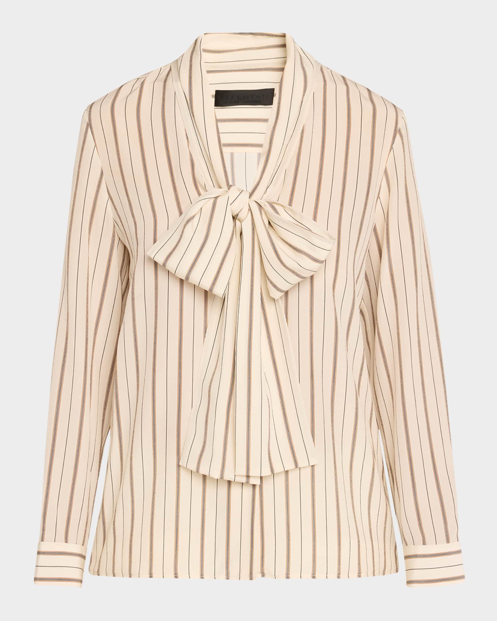 Angelique Stripe Tie-Neck Silk Blouse 0