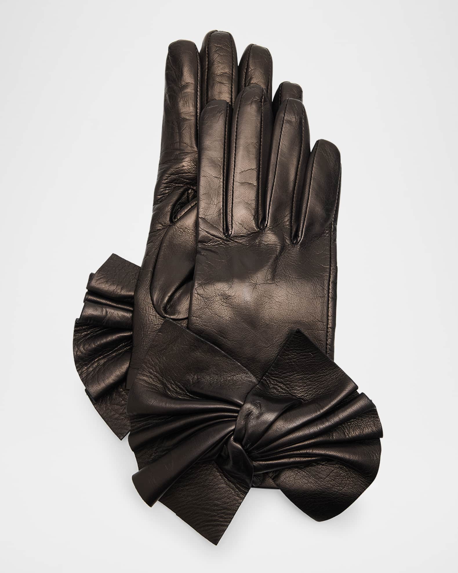 Minnie Twisted Bow Leather Gloves 0