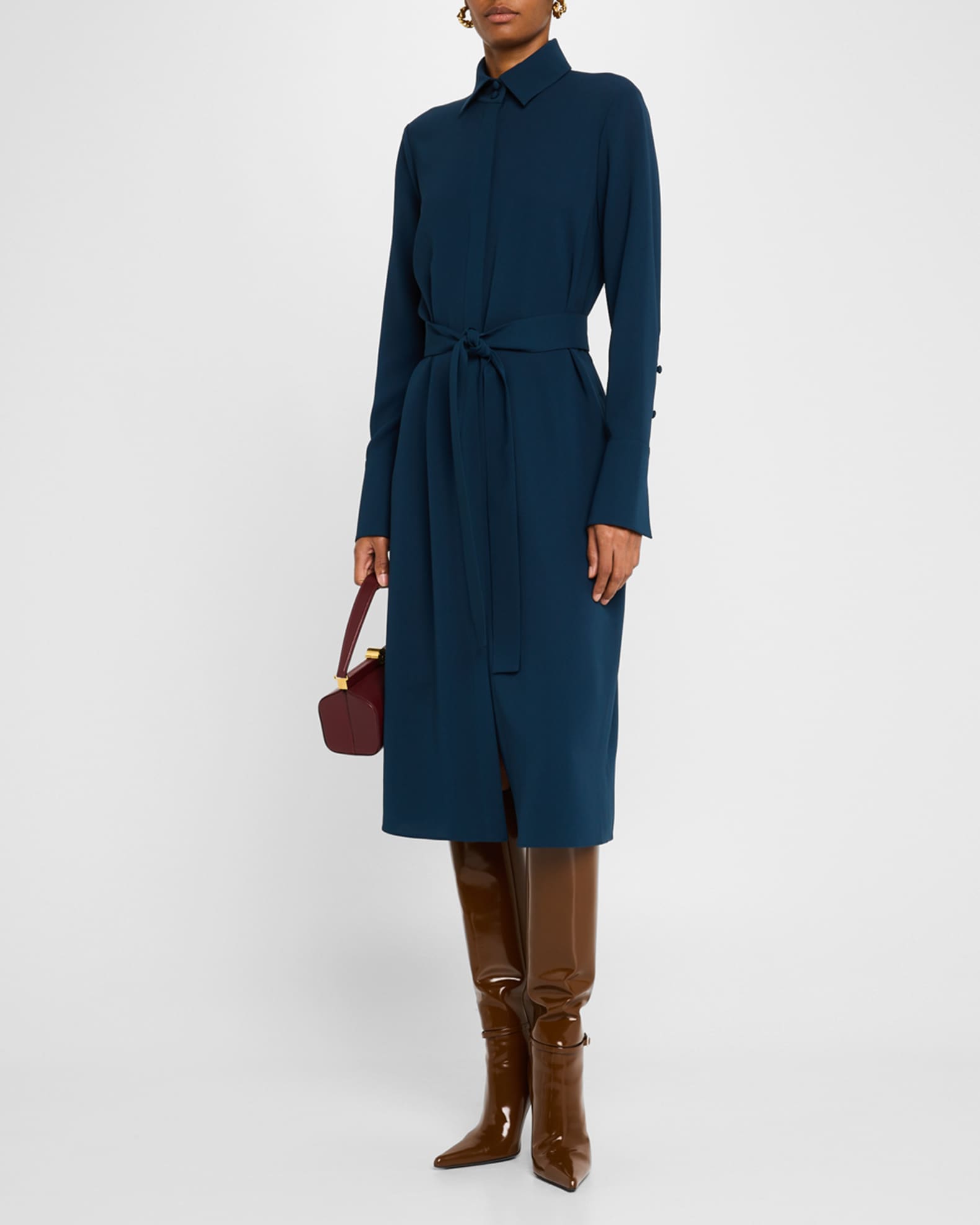 Belted Split-Cuff Shirtdress 1