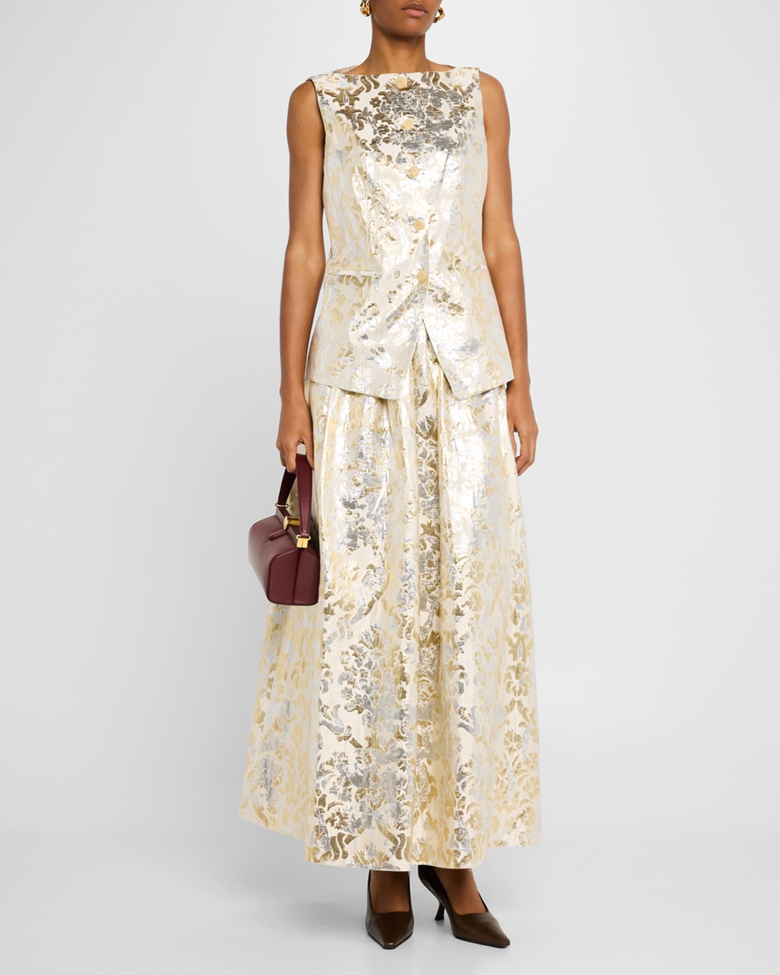 Bateau-Neck Metallic Jacquard Vest 1