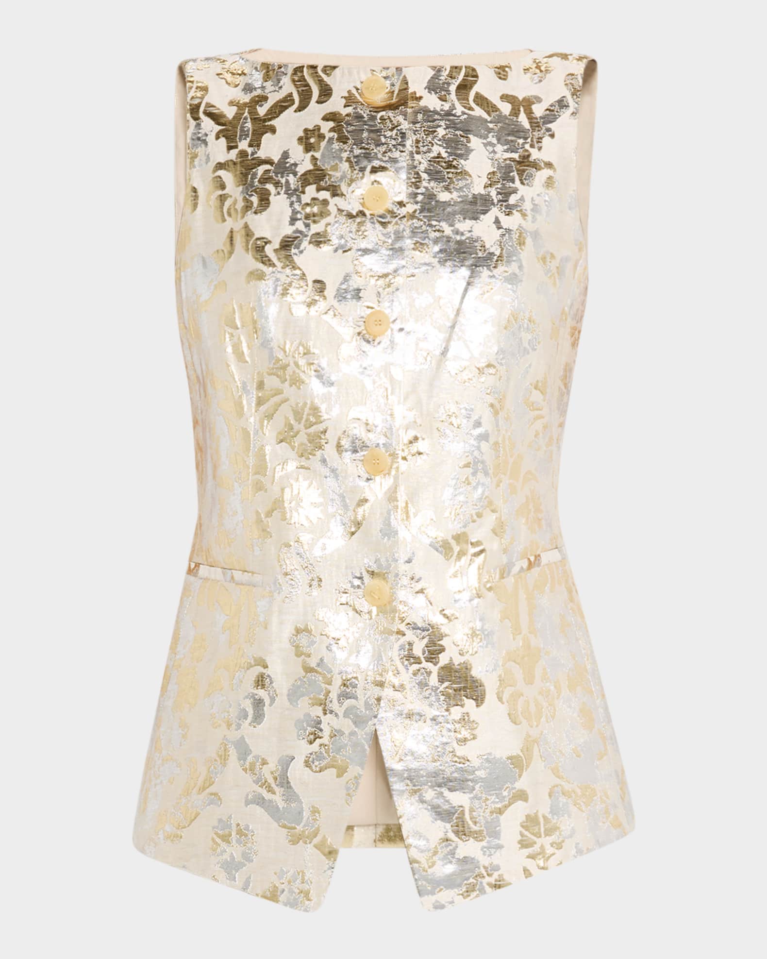 Bateau-Neck Metallic Jacquard Vest 0
