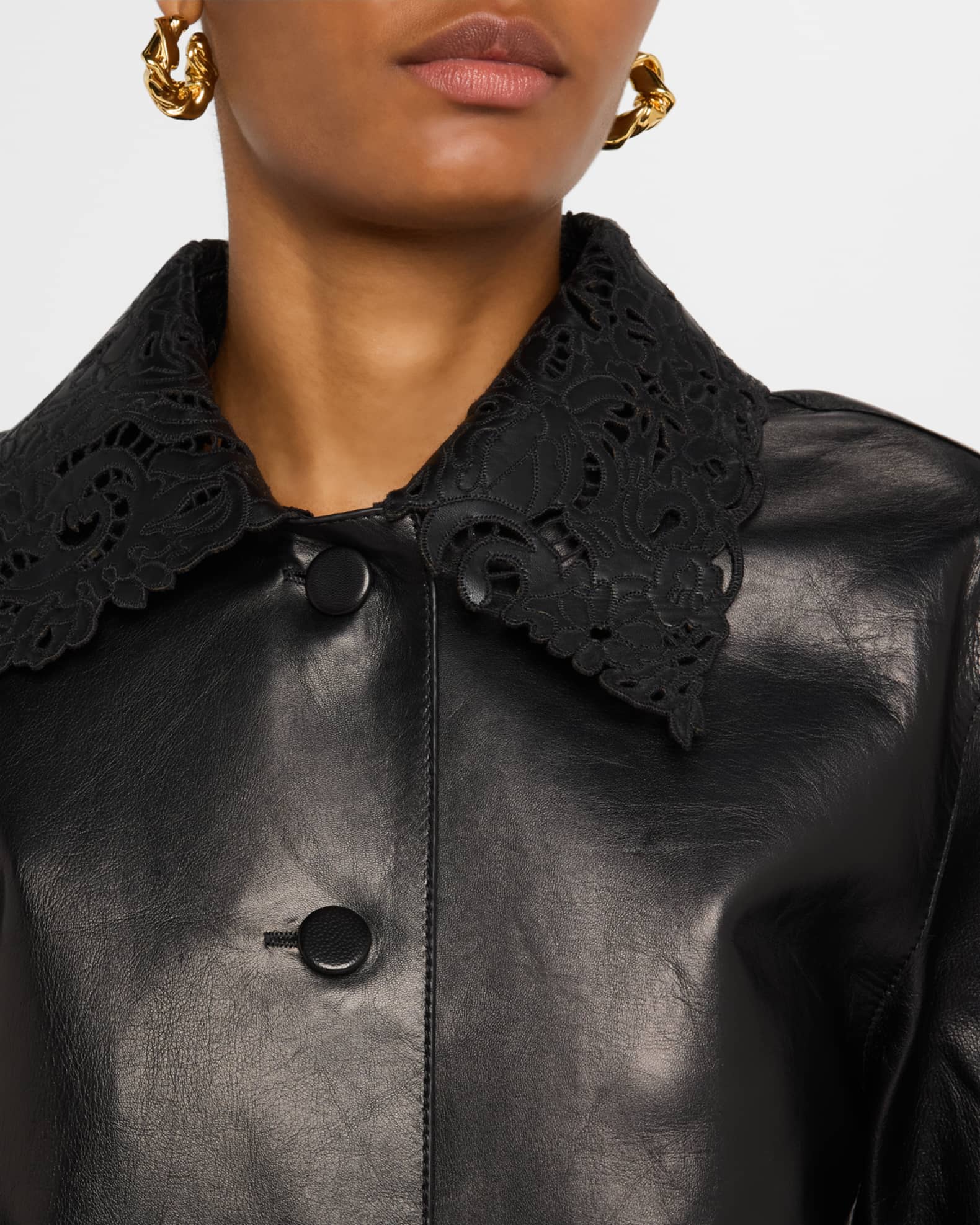 Leather Jacket with Detachable Collar