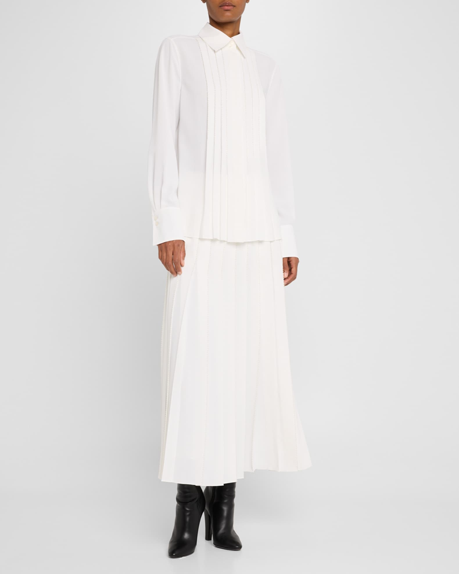 Pleated Hand-Beaded Midi Skirt 1