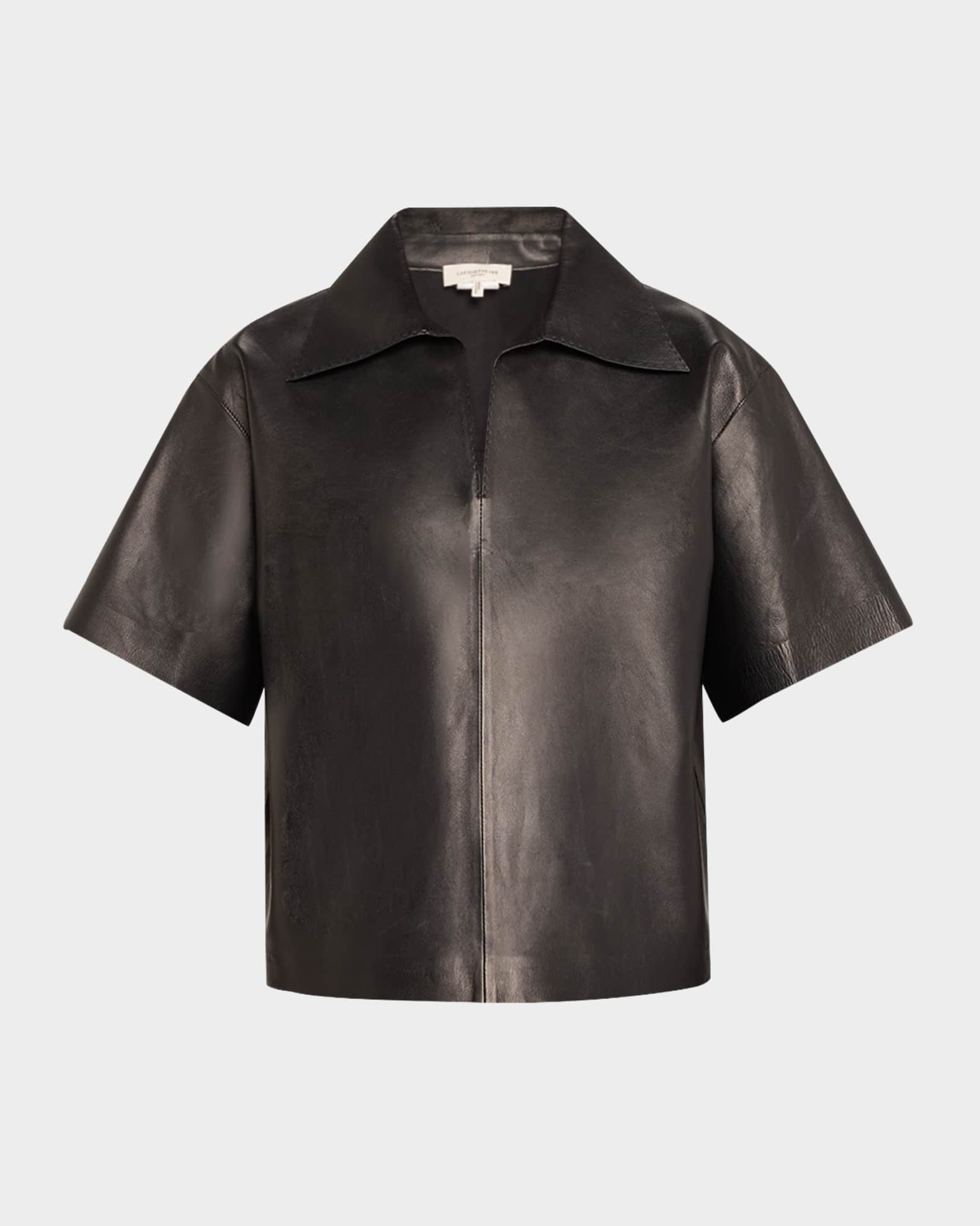 Short-Sleeve Leather Blouse 0